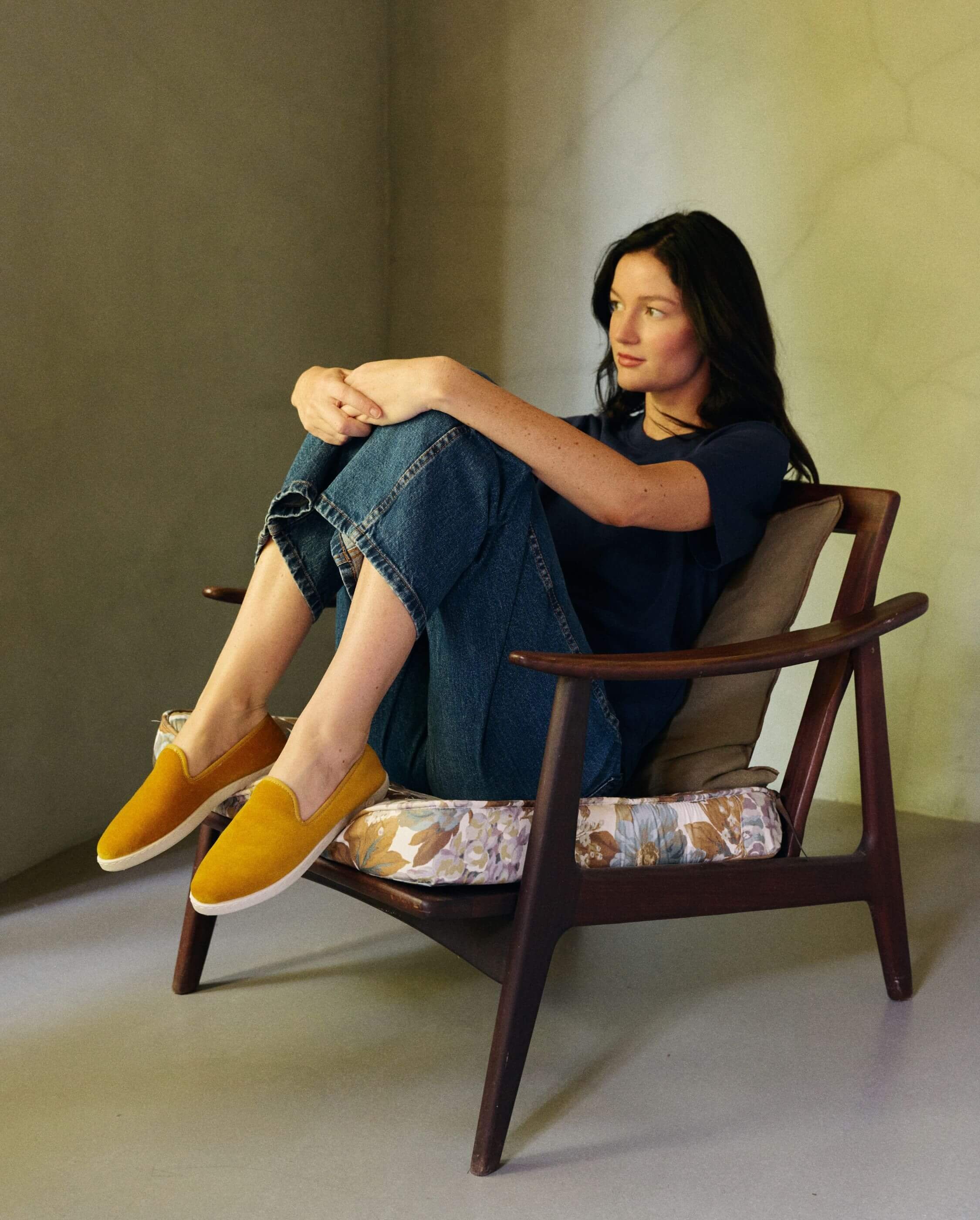 Women's velvet slippers, yellow ANGARDE Yellow