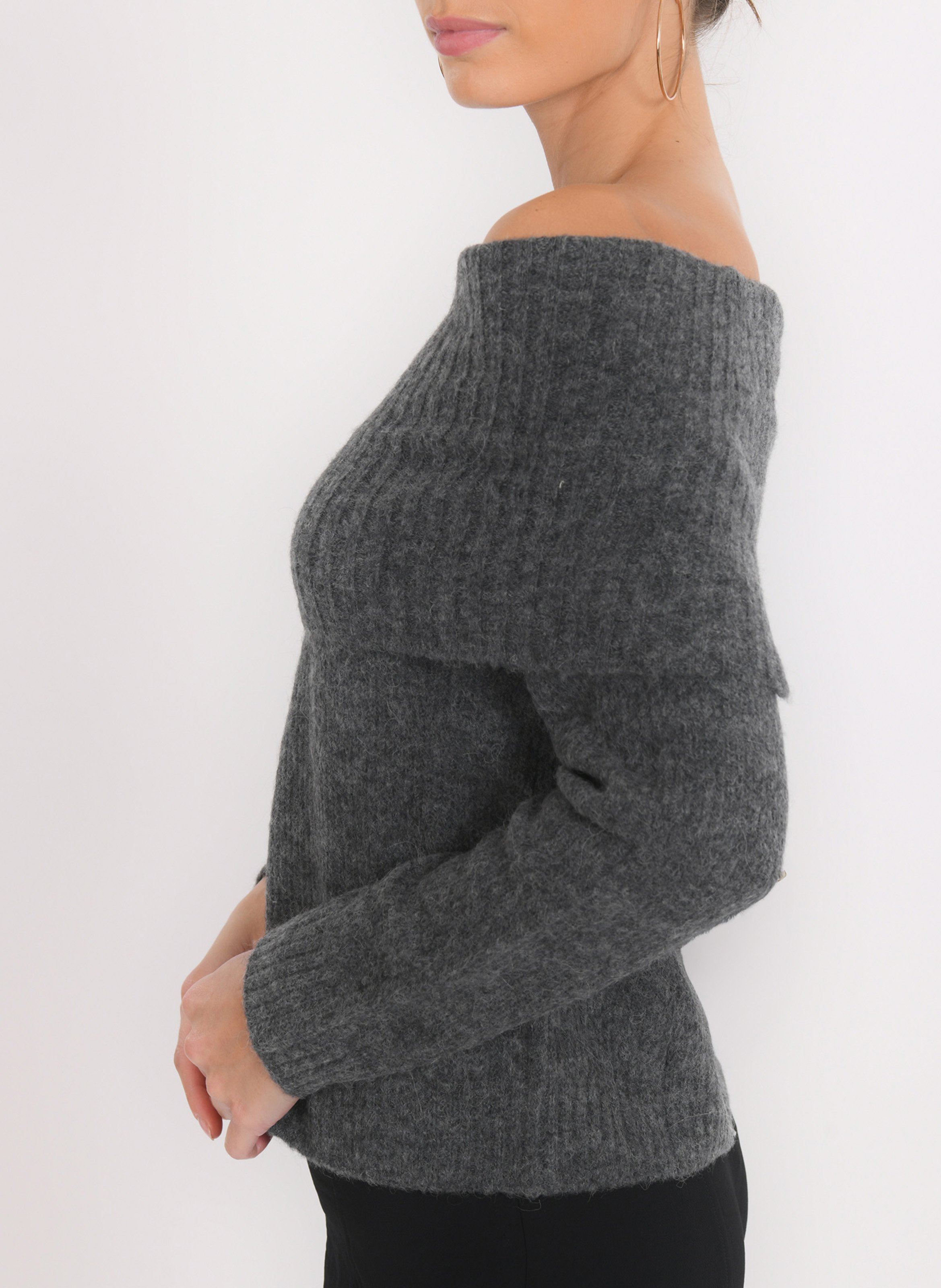 Pull col bénitier en laine mélangée KOOKAI Gris