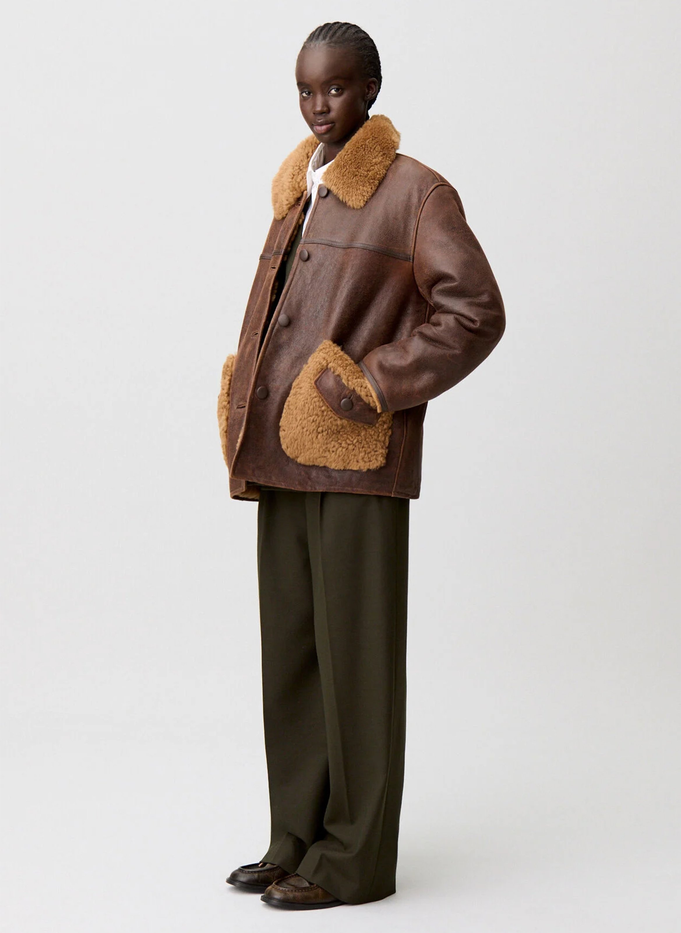 Veste en cuir droite CLAUDIE PIERLOT Marron