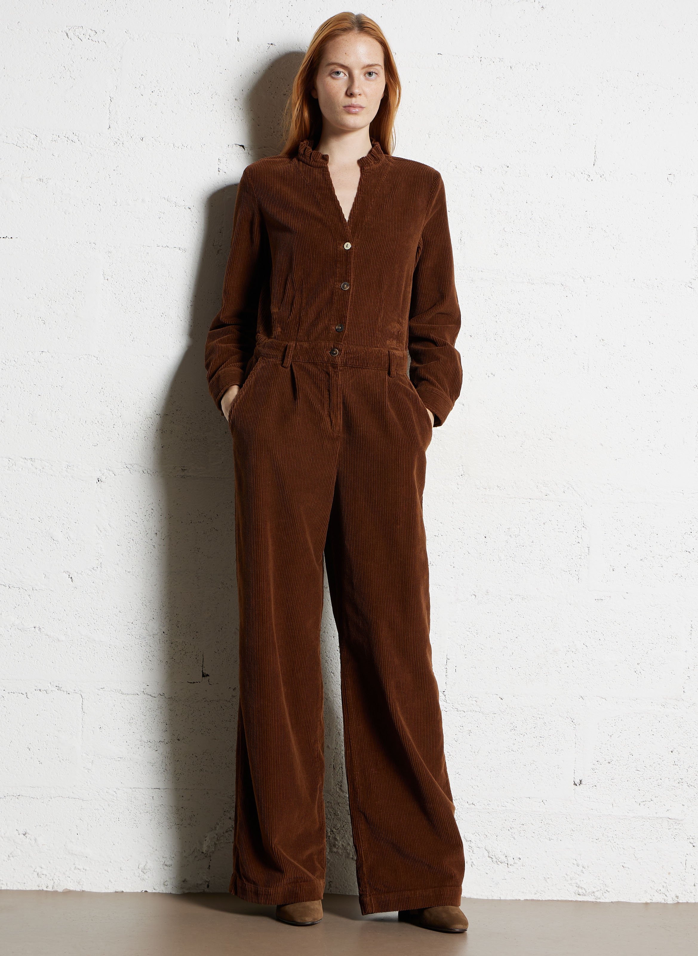 Combinaison col victorien en velours côtelé I CODE Marron