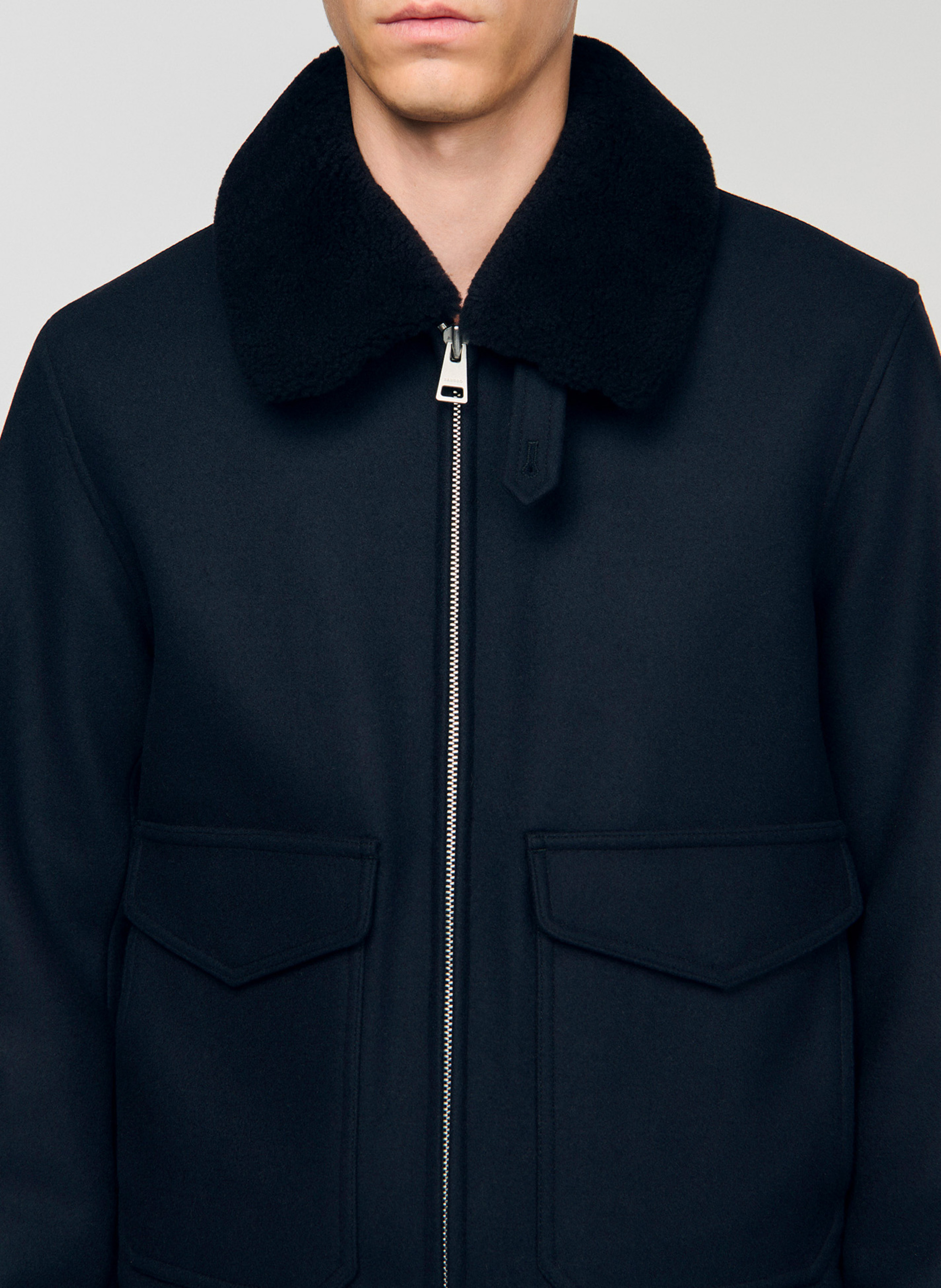 Jas met schapenvacht kraag SANDRO Blauw