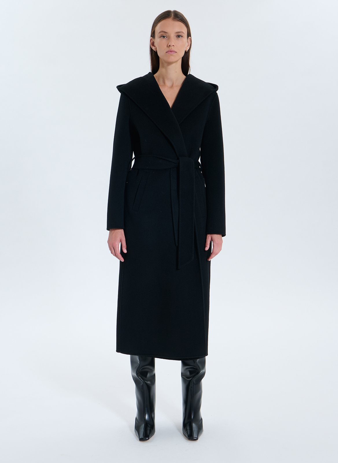 Long wool-blend coat with hood ZAPA