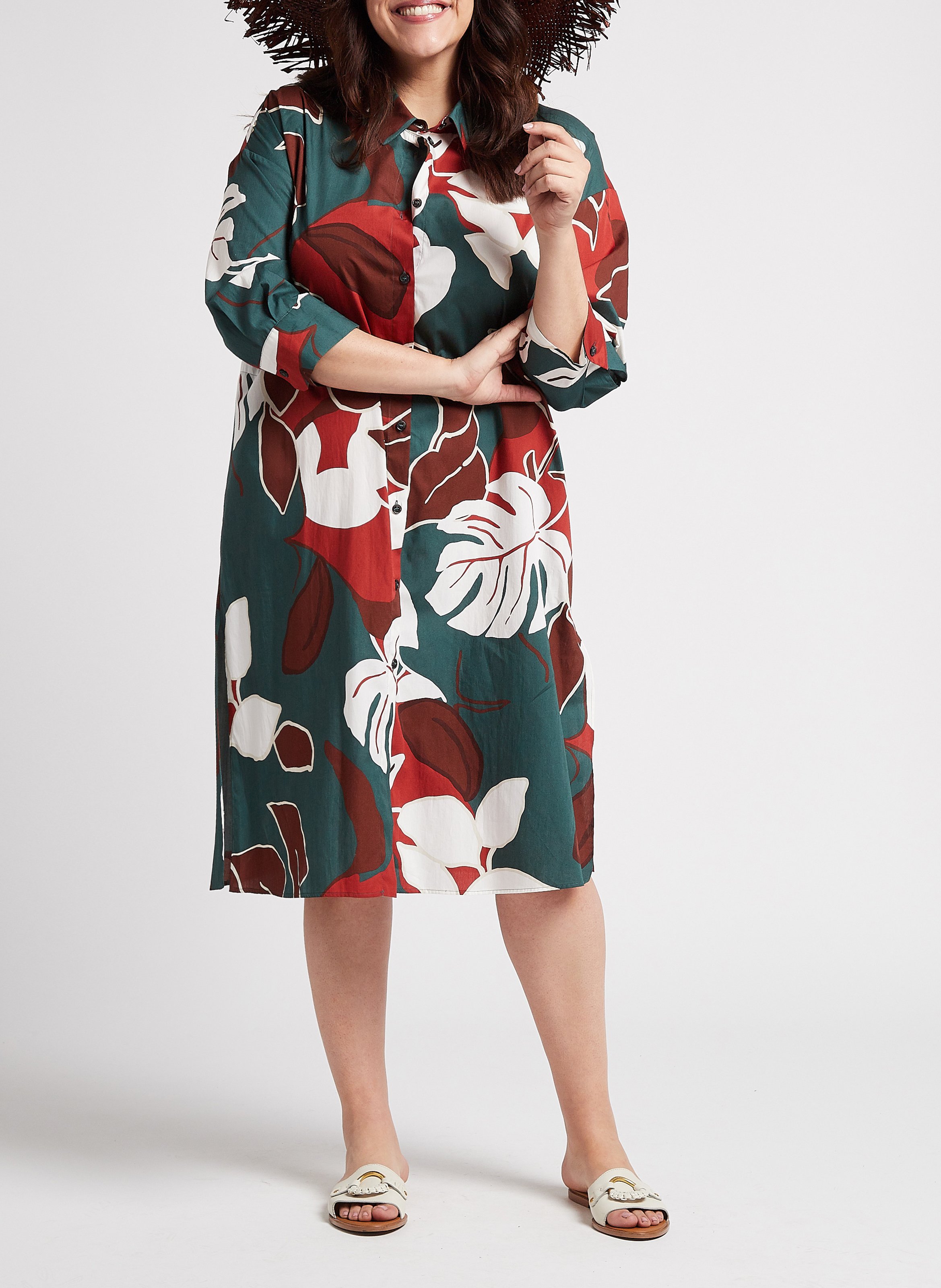 Weites Midi-Hemdkleid aus bedruckter Baumwolle PERSONA by Marina Rinaldi Grun