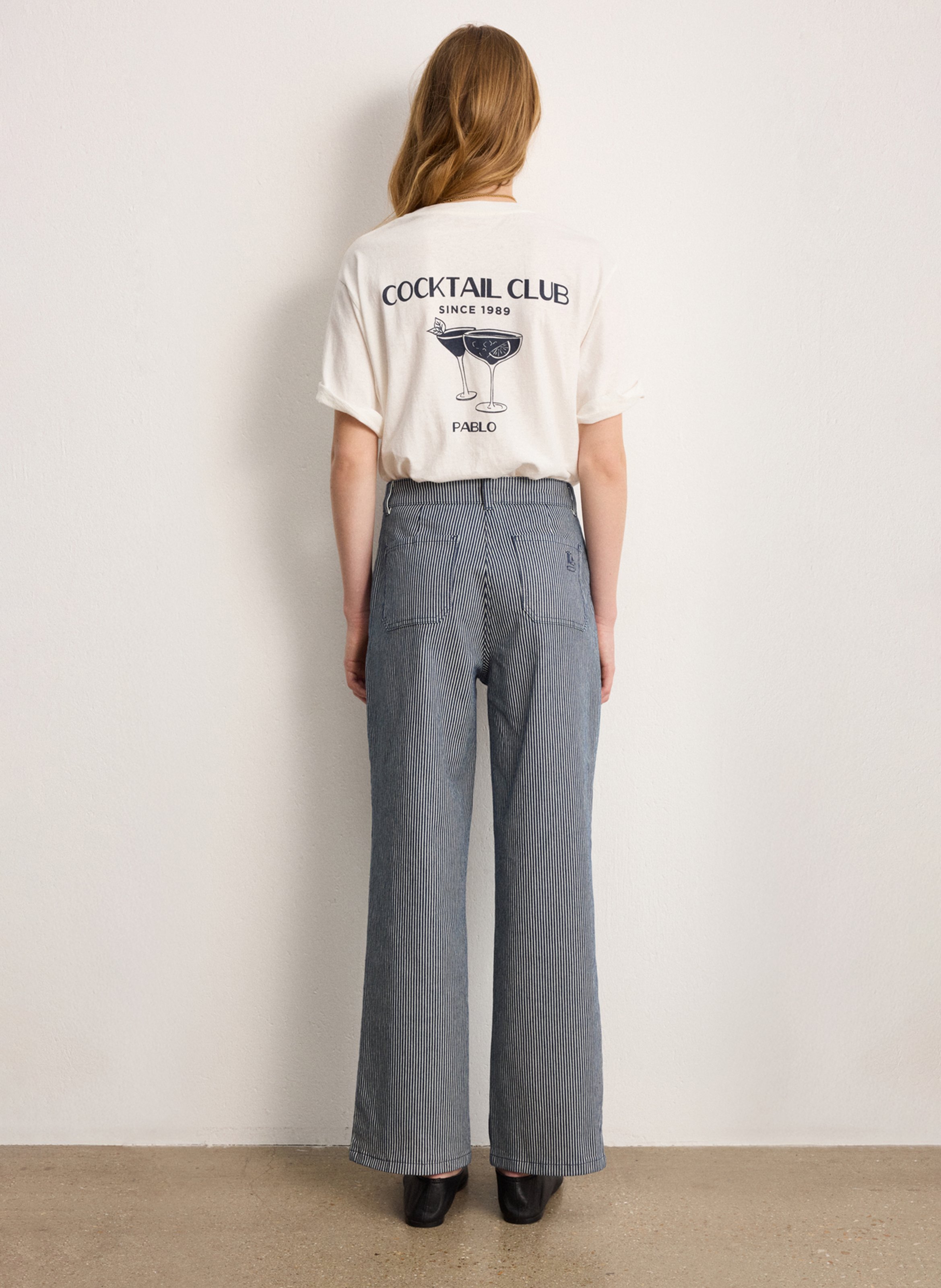 Jean évasé taille haute en coton mélangé PABLO Bleu