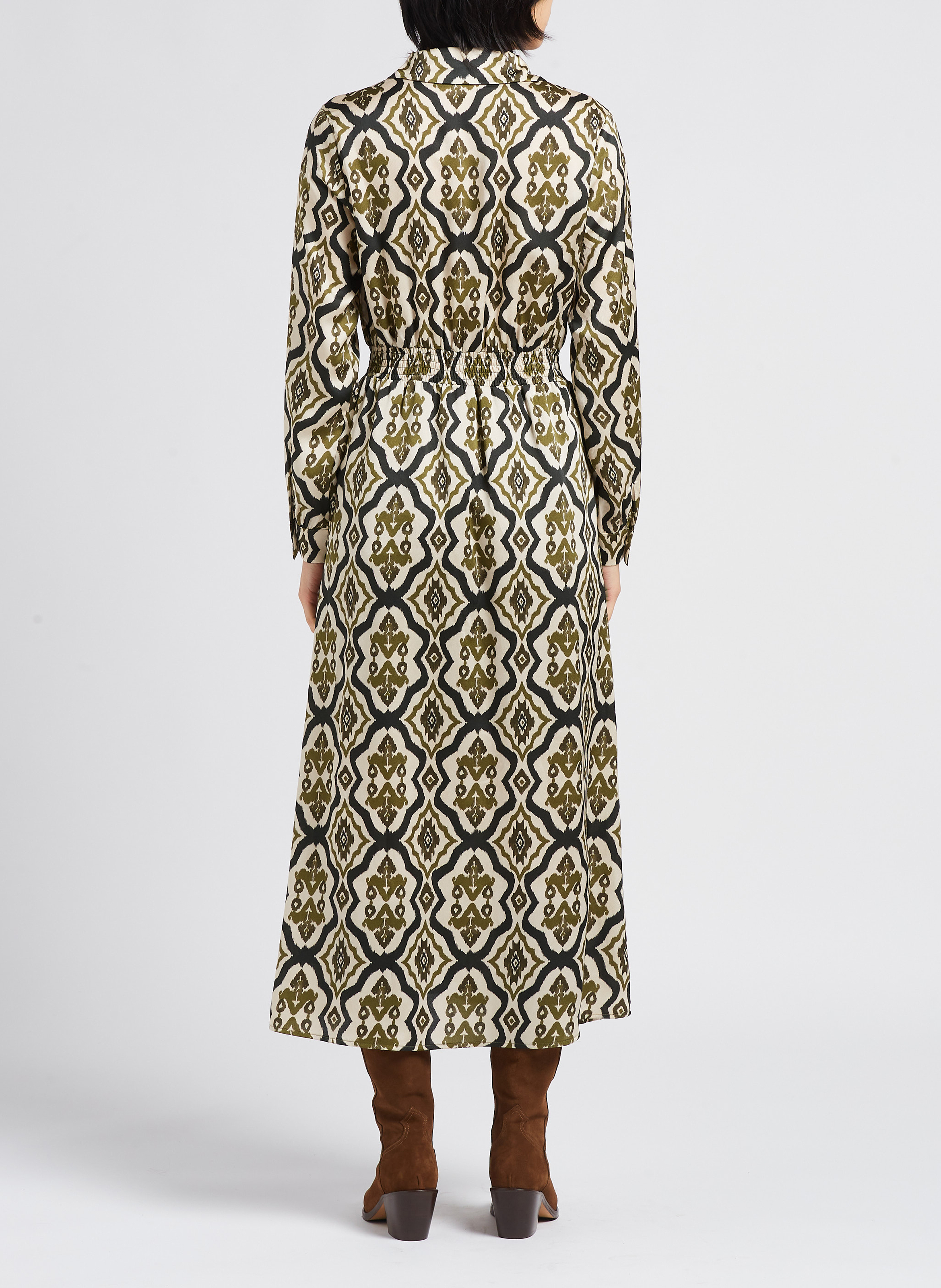 Robe longue col classique imprimé graphique  LA PETITE ETOILE Vert