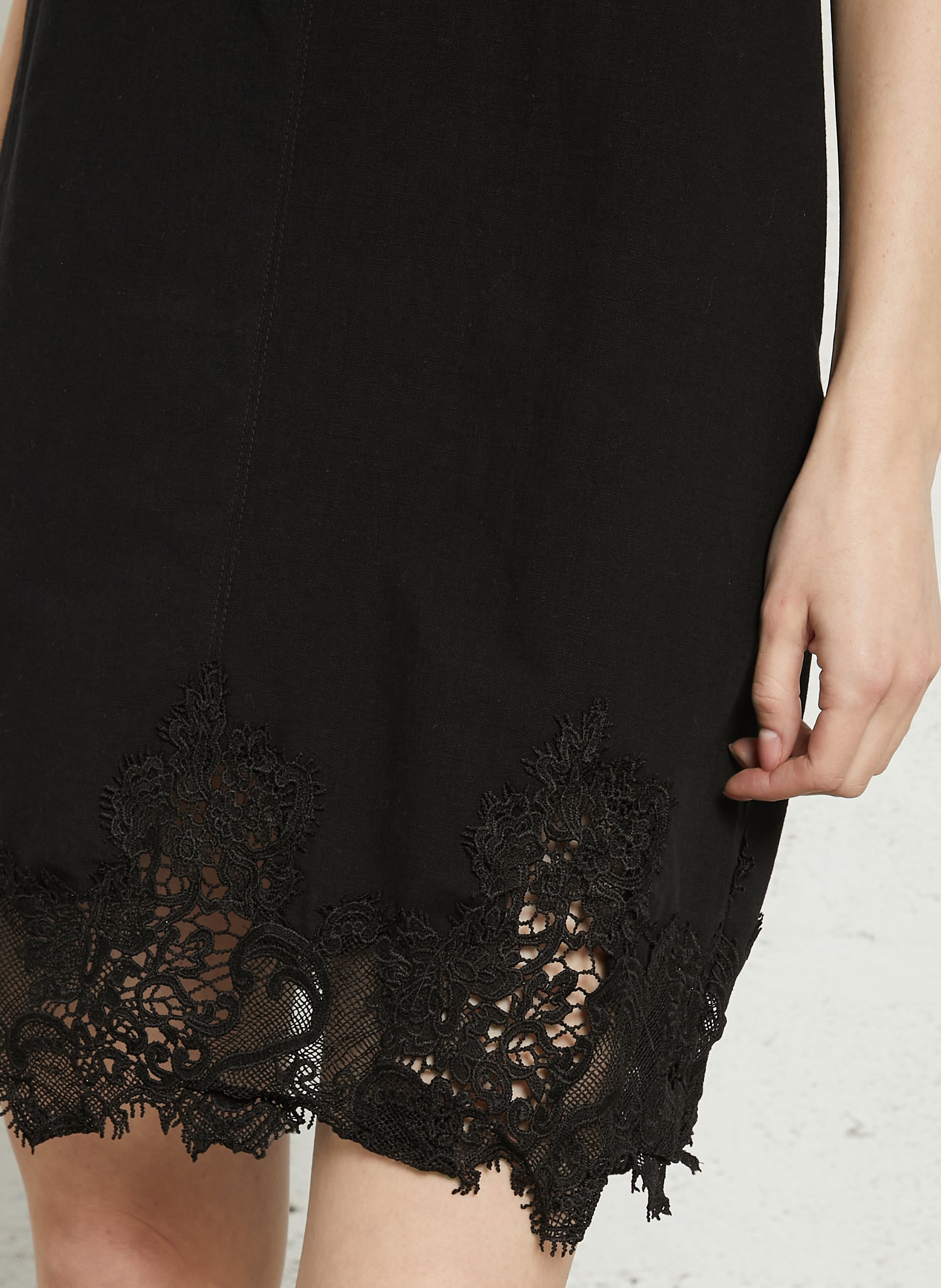 Robe courte à détail dentelle en lin mélangé SEE U SOON Noir