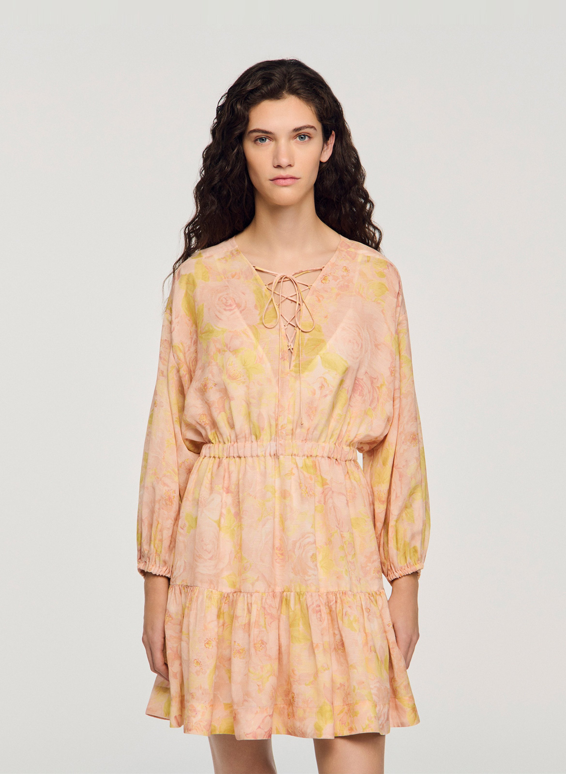 Robe courte cintrée en lin mélangé SANDRO Rose