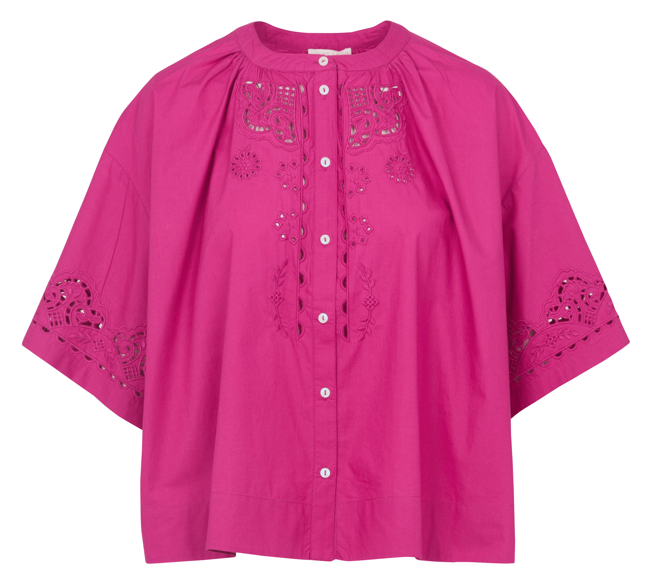 Wijde blouse met ronde hals en ajourborduursels van biologisch katoen. LOUISE MISHA Roze