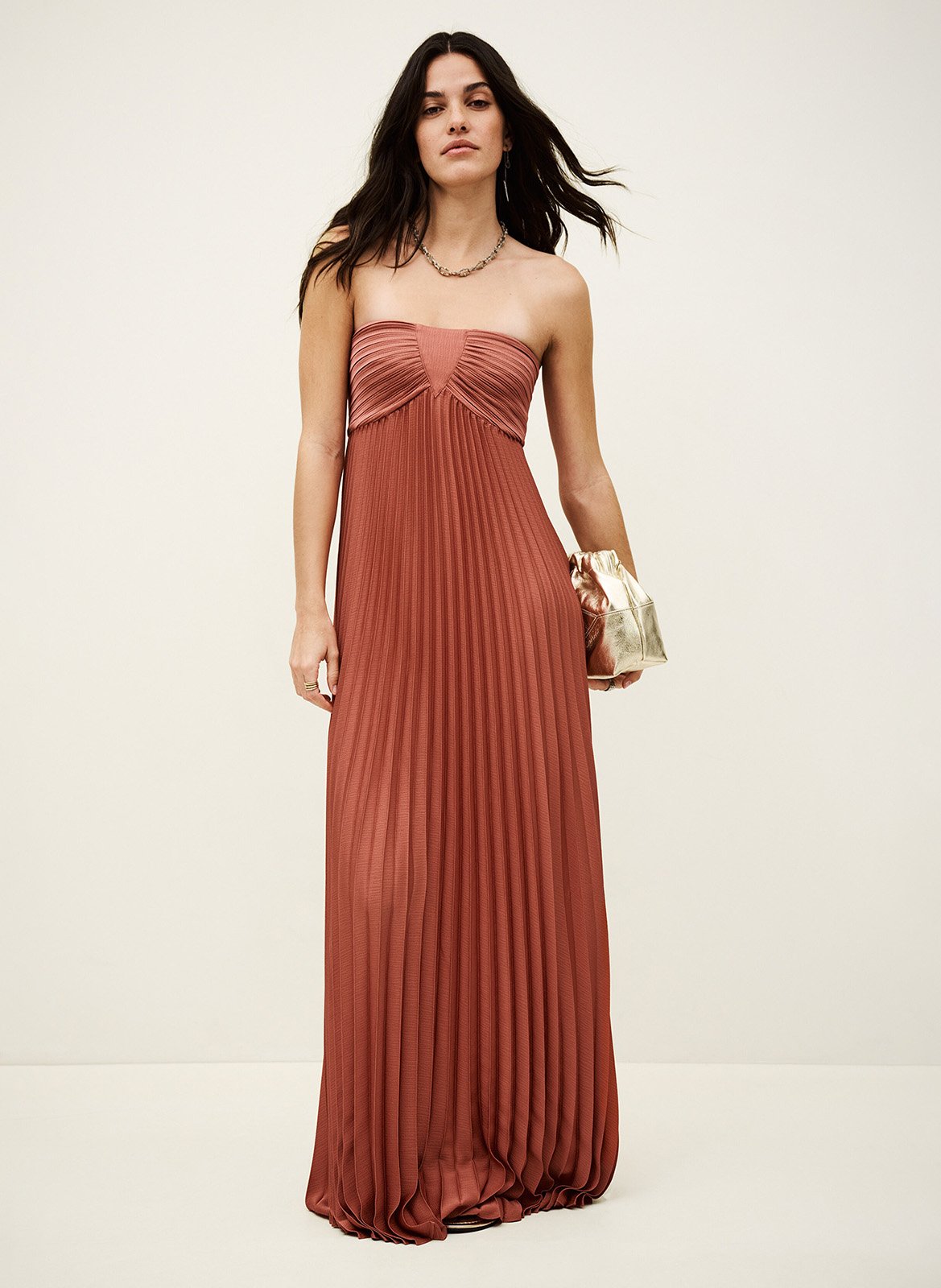 Robe longue plissée BA&SH Rose