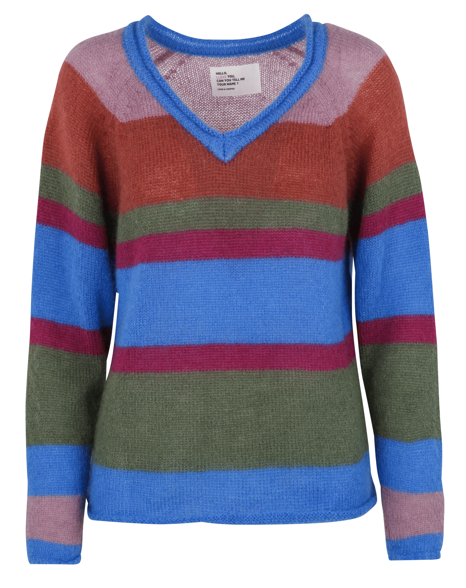 Pull col v rayé en mohair mélangé LEON & HARPER Multicolore