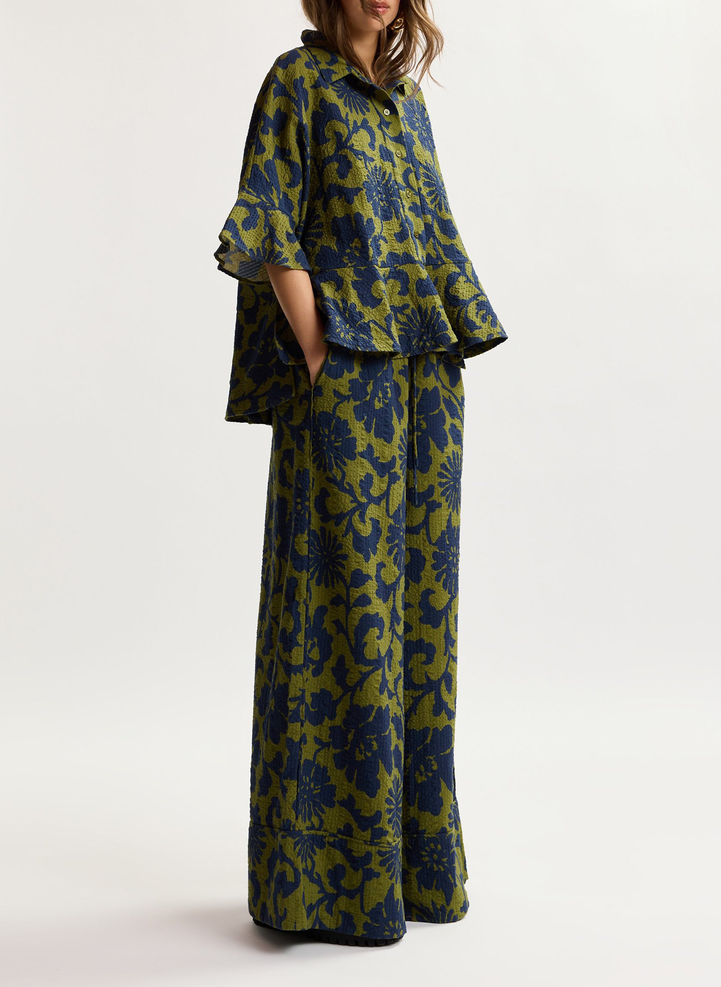 Chemise évasée à motifs en coton Vert