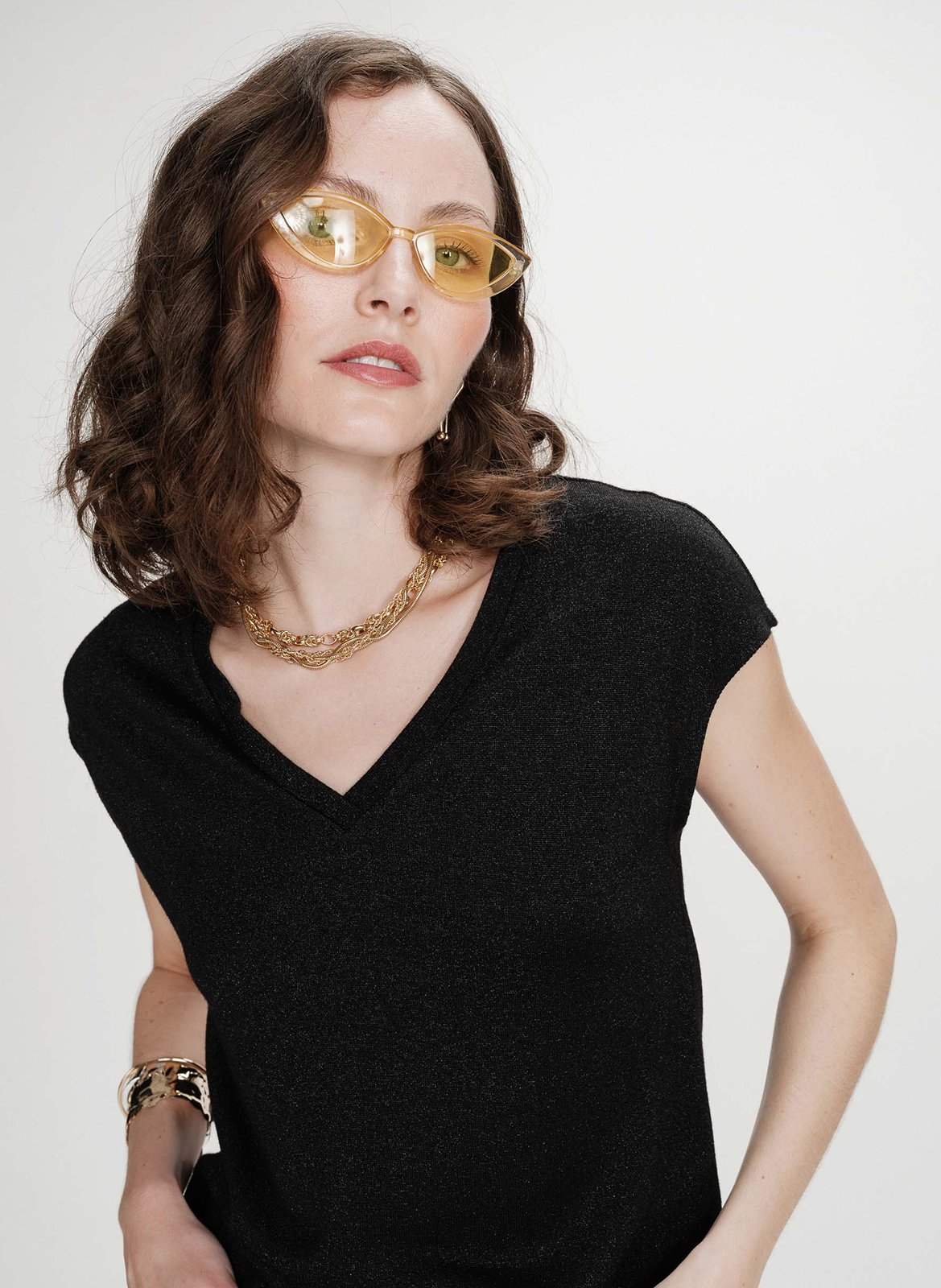 Top aus Crêpe mit V-Ausschnitt GRACE ET MILA Schwarz