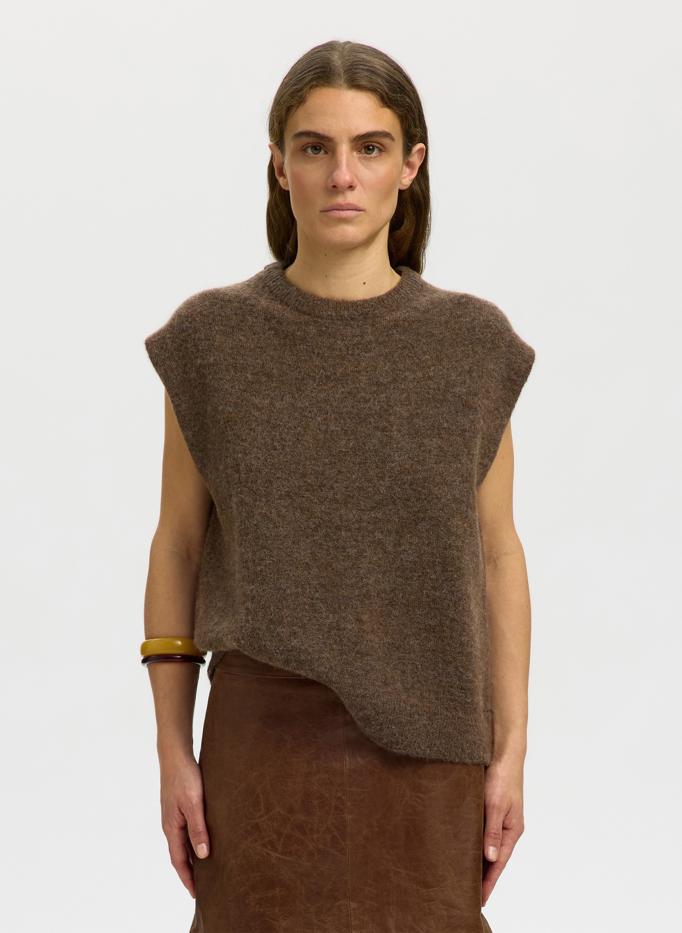 Pull droit en laine mélangée SELECTED Marron