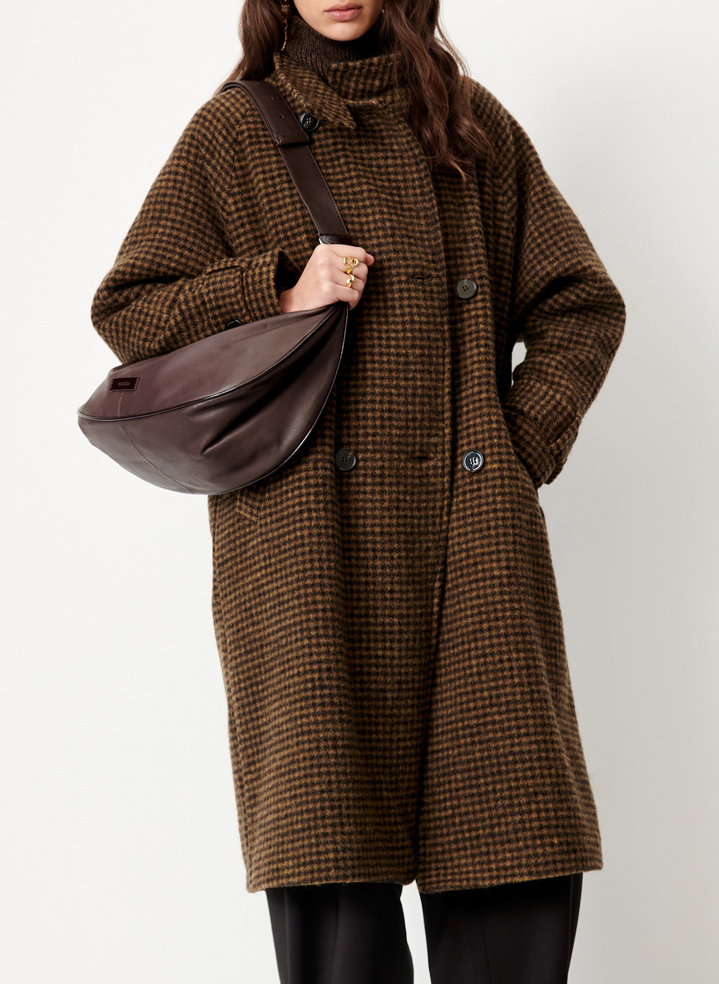Manteau col montant en laine mélangée SESSUN Marron