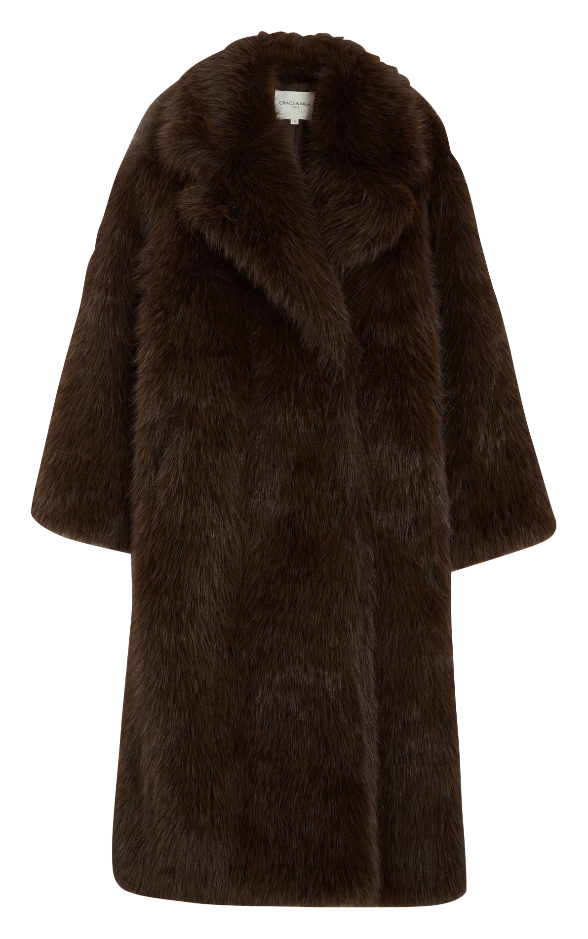 Manteau ample col tailleur en fausse fourrure GRACE ET MILA Marron
