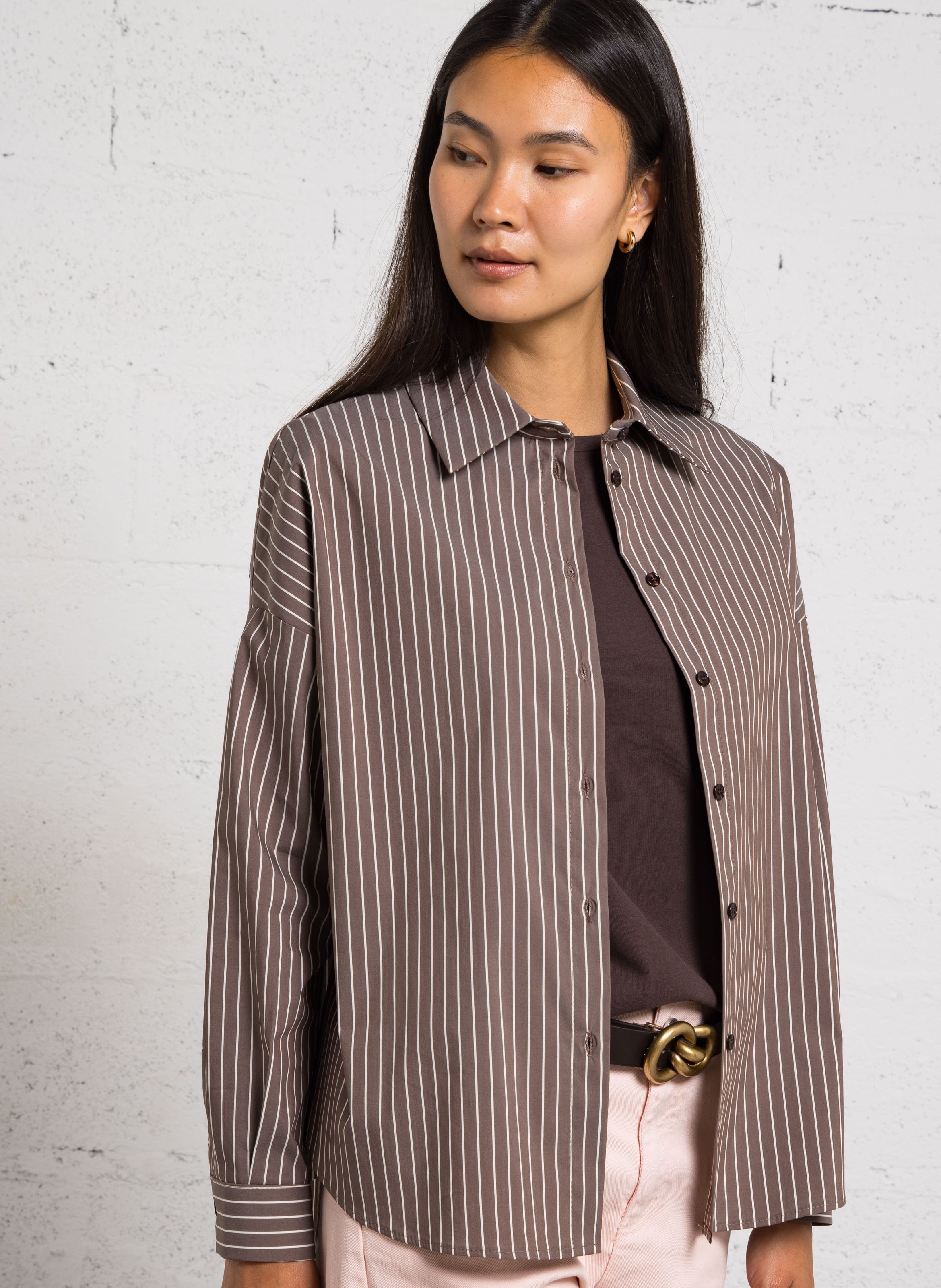 Oversized cotton-blend shirt with classic collar IMPERIAL Brown
