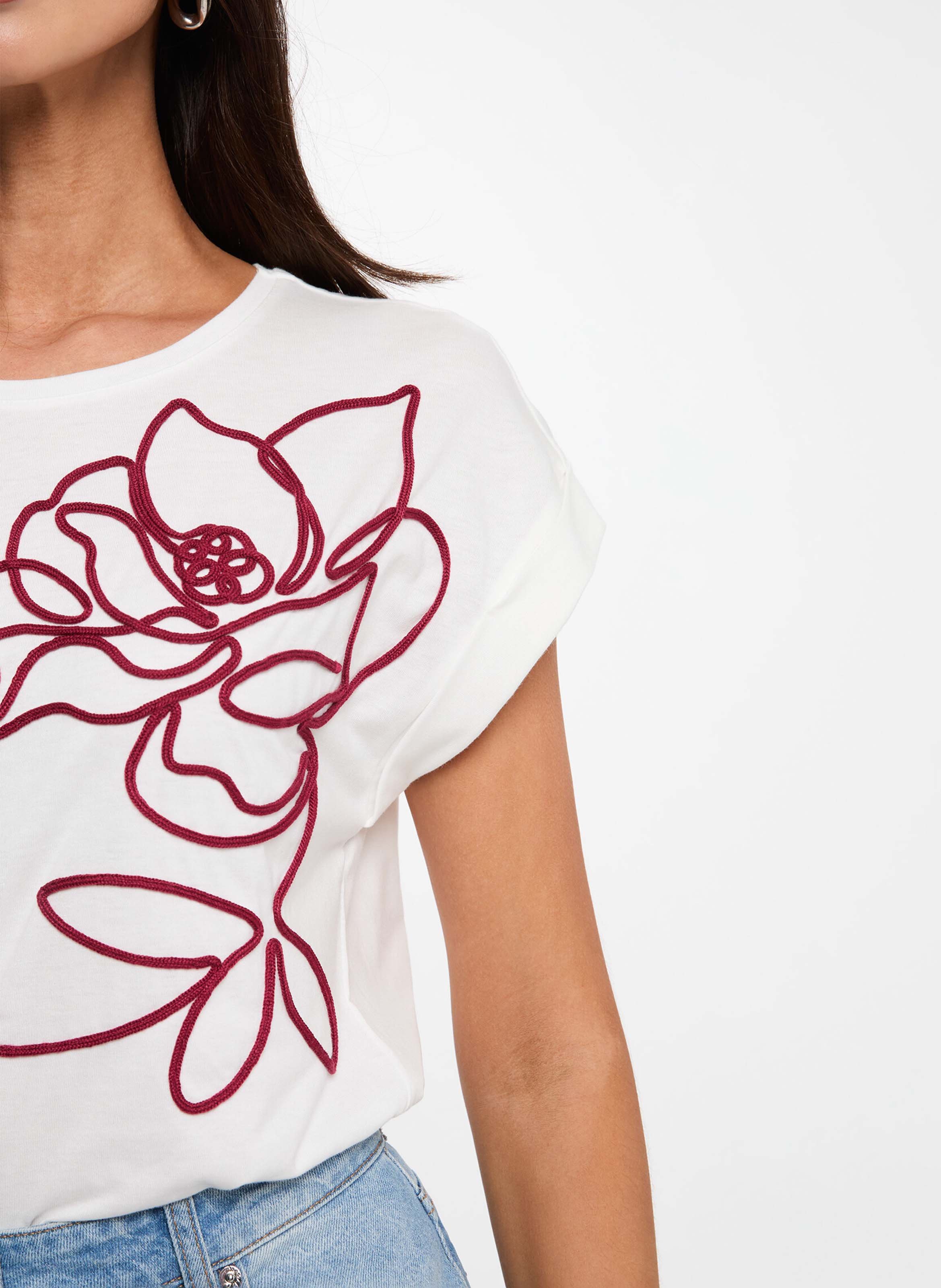 T-shirt col rond brodé MORGAN Blanc