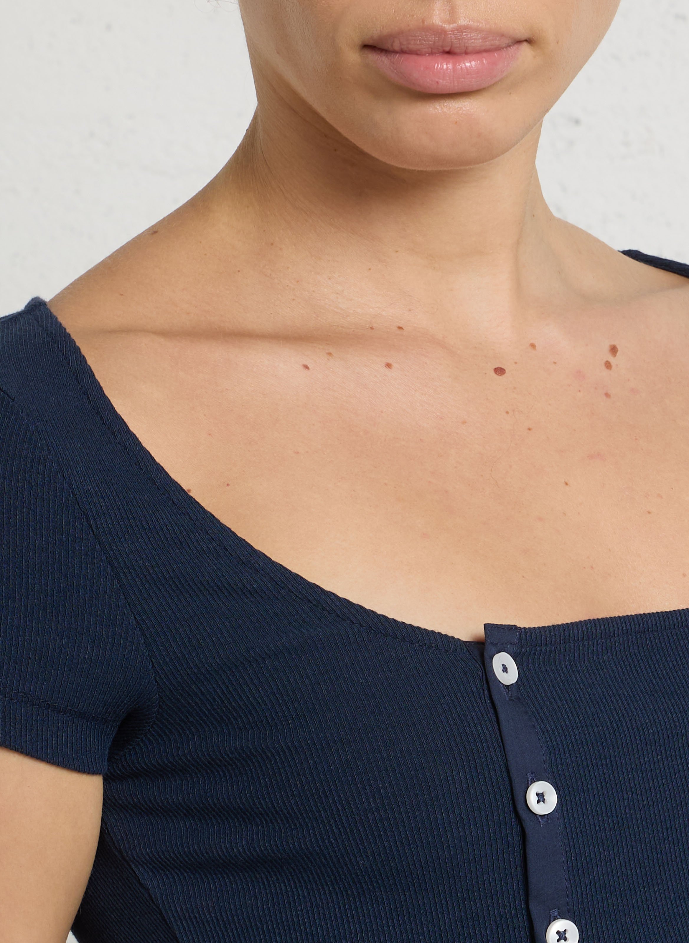 Rechte top met U-hals van biologisch katoenmix DAMSON MADDER Blauw