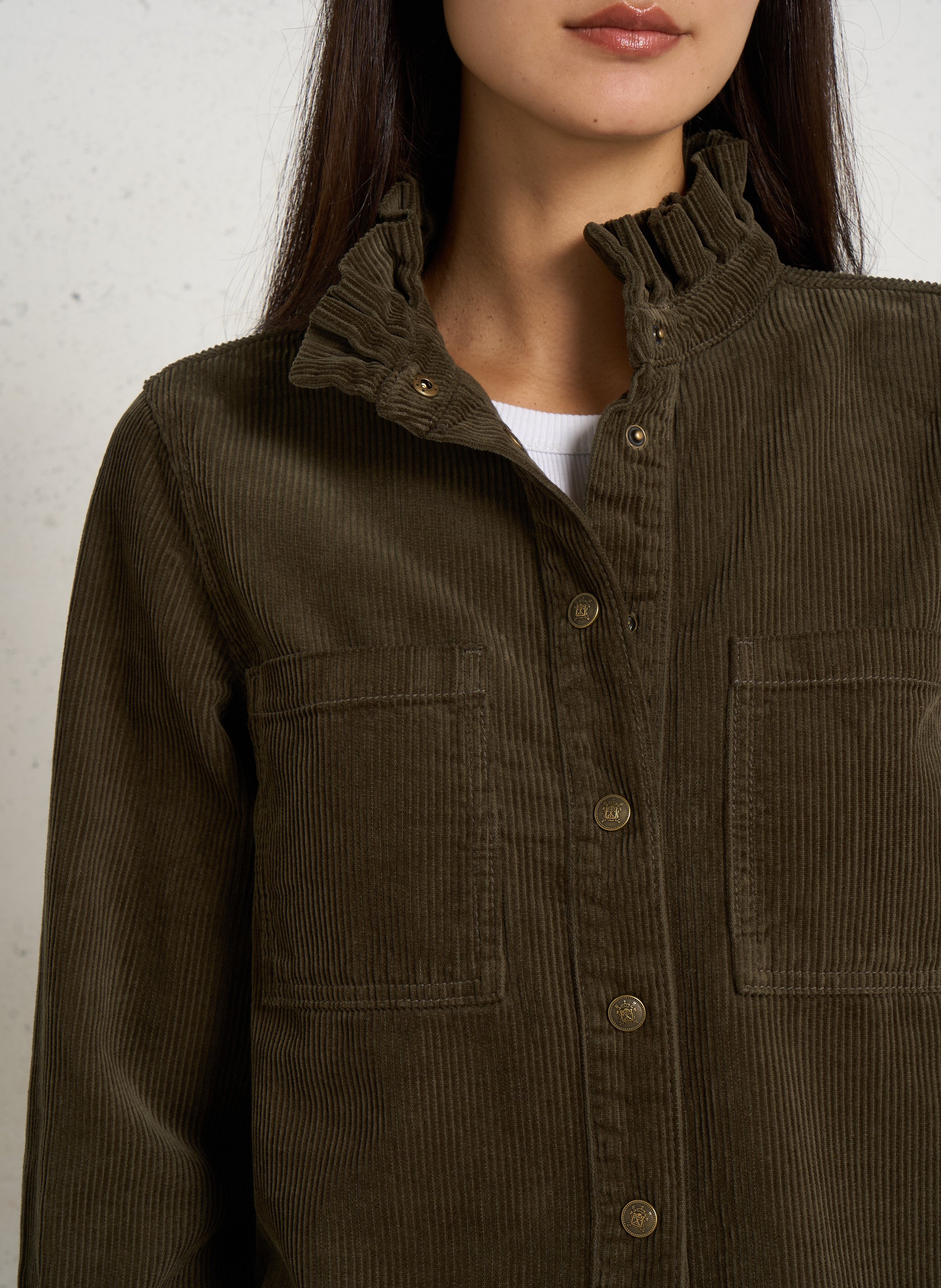 Einfarbiges geripptes Baumwollbluse MAISON 123 Khaki