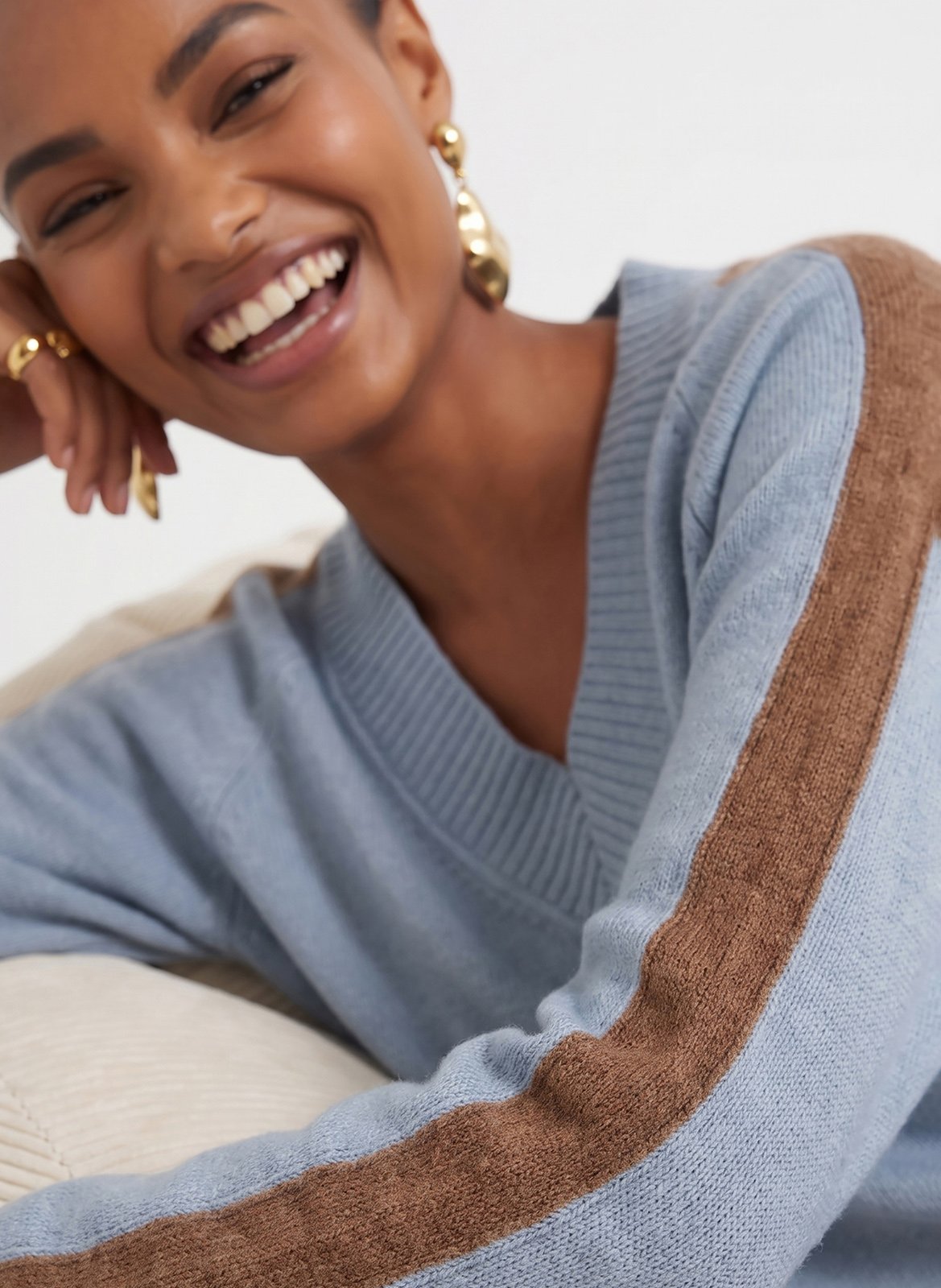Pull droit col v en laine mélangée | Bleu KOOKAI Femme