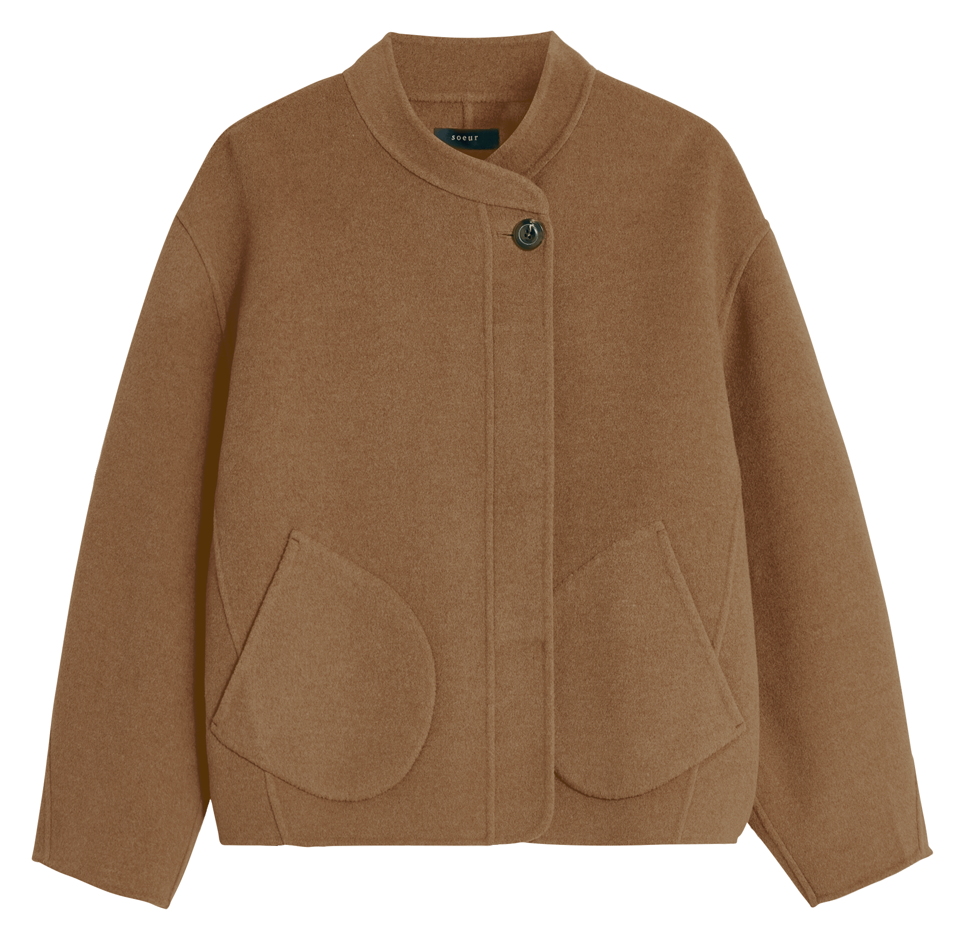 Manteau ample col rond en laine et cachemire SOEUR Marron