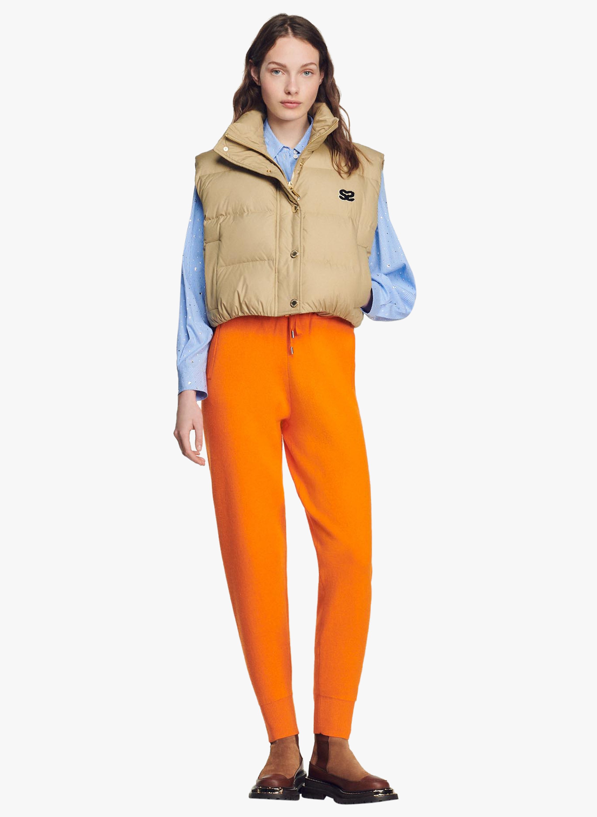 Short Sleeveless Quilted Padded Jacket With High Collar Mastic Sandro