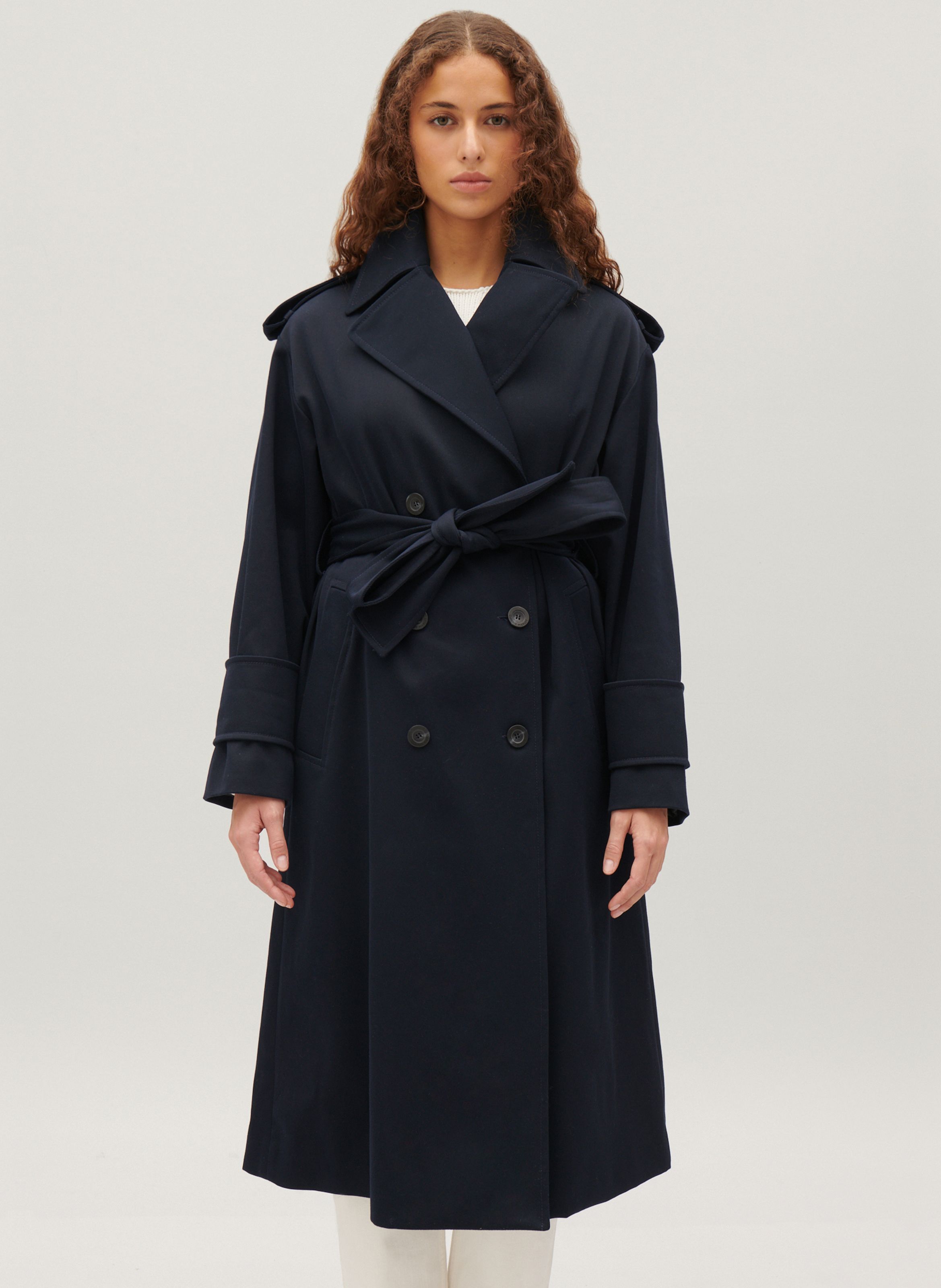 Trench Droit Col Tailleur Avec Ceinture Marine Claudie Pierlot