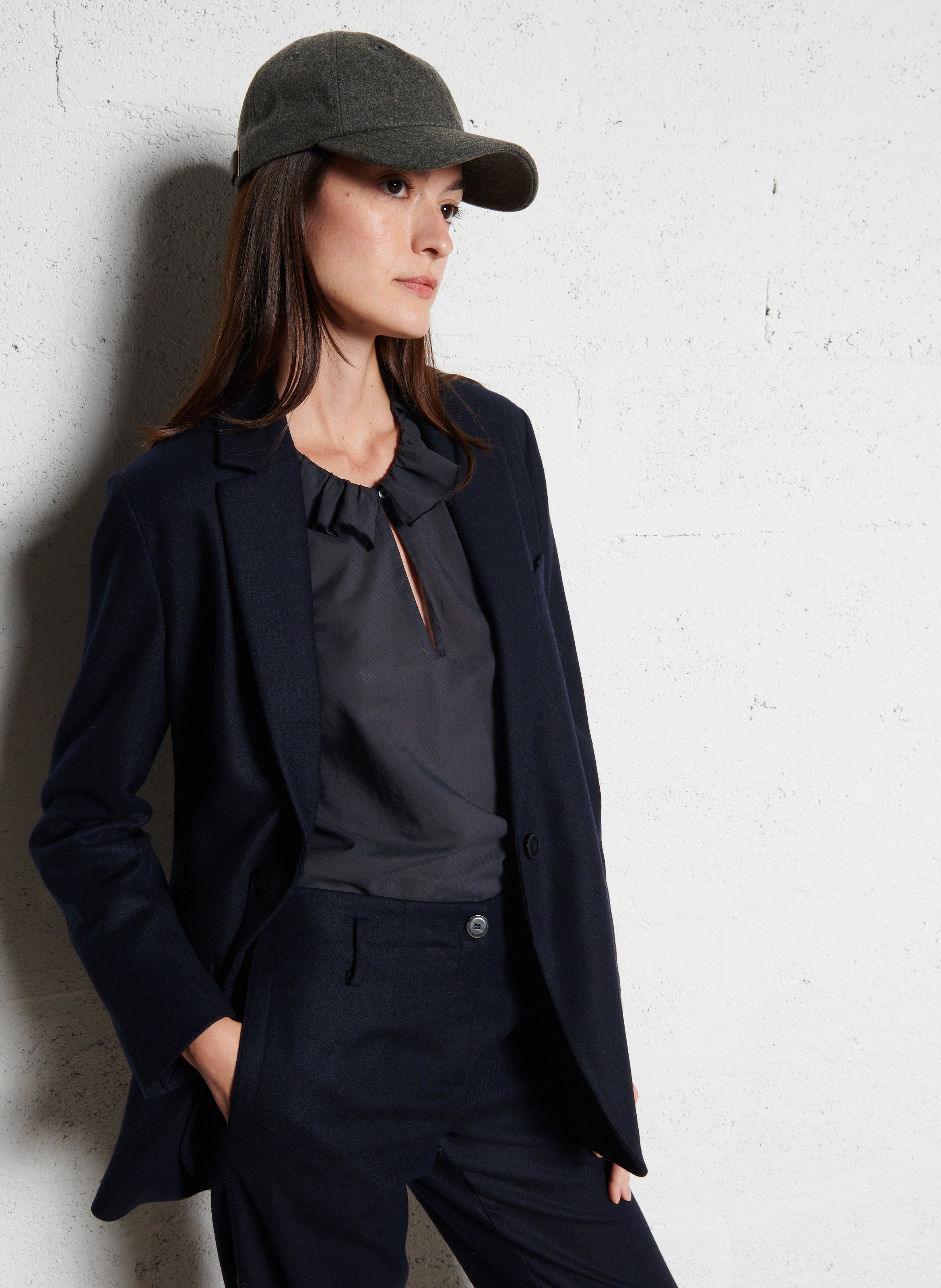 Veste de costume col tailleur en laine mélangée POMANDERE Bleu