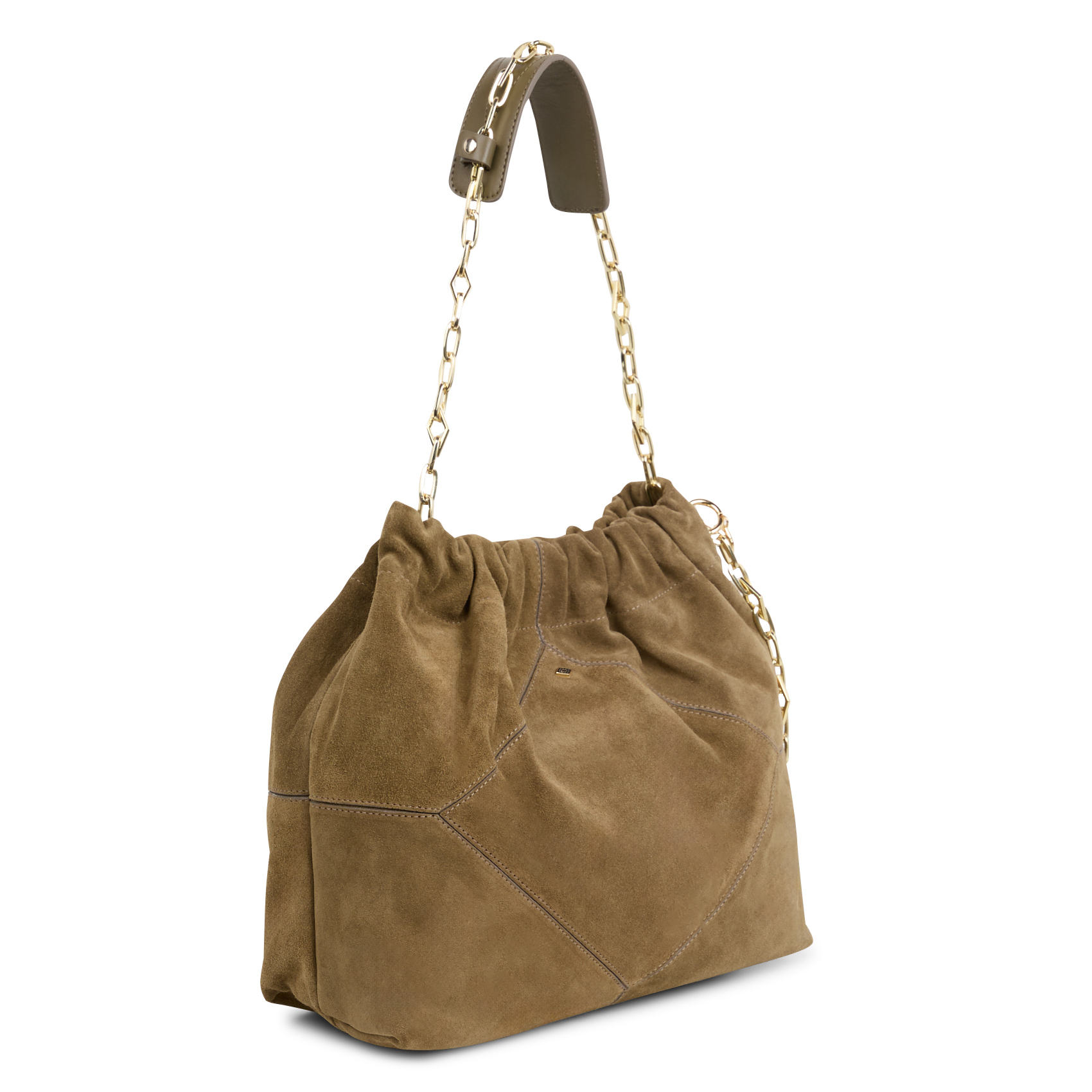 Sac bandoulière tote en cuir velours BA&SH Kaki