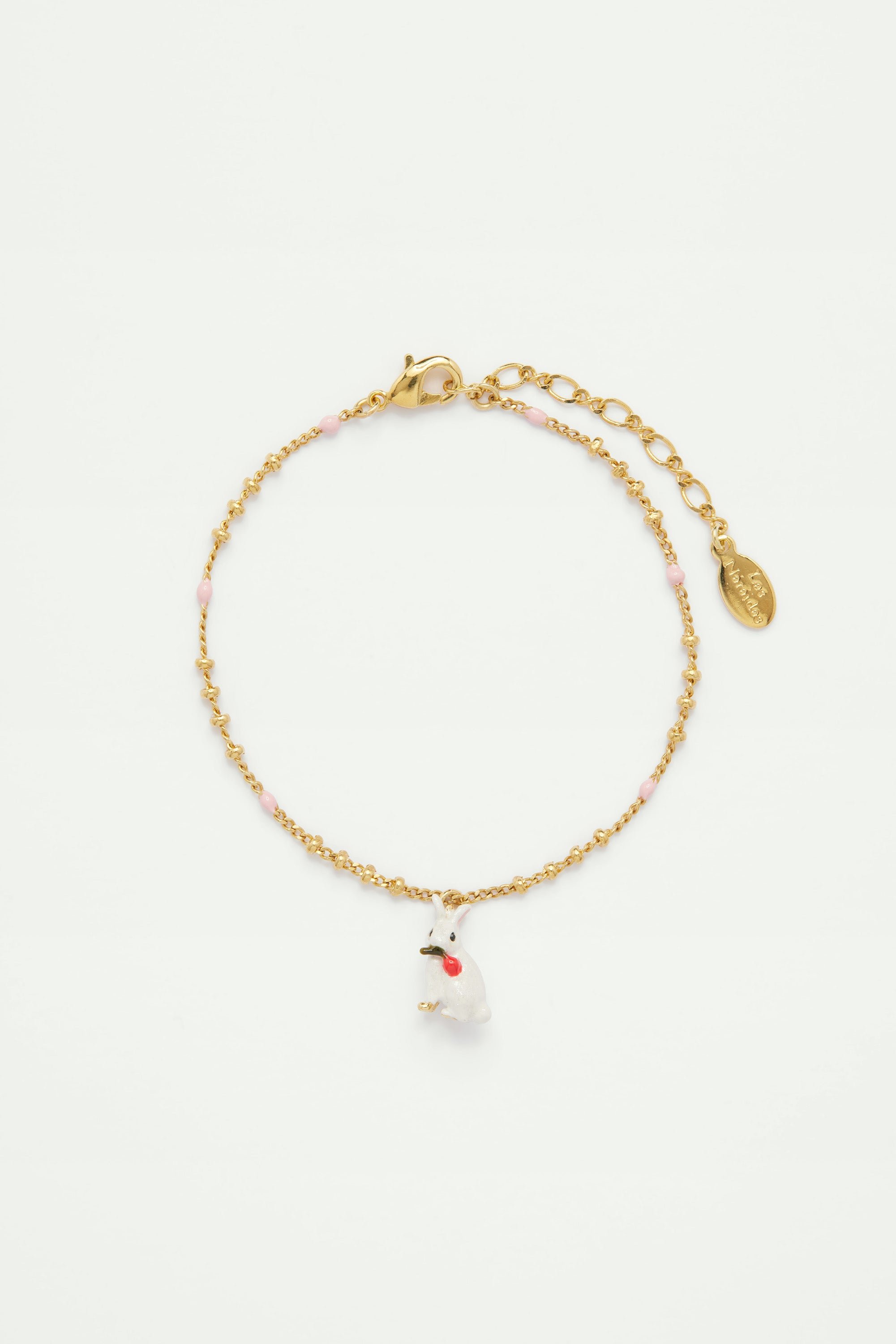 Bracelet pendentif lapin blanc LES NEREIDES Rose