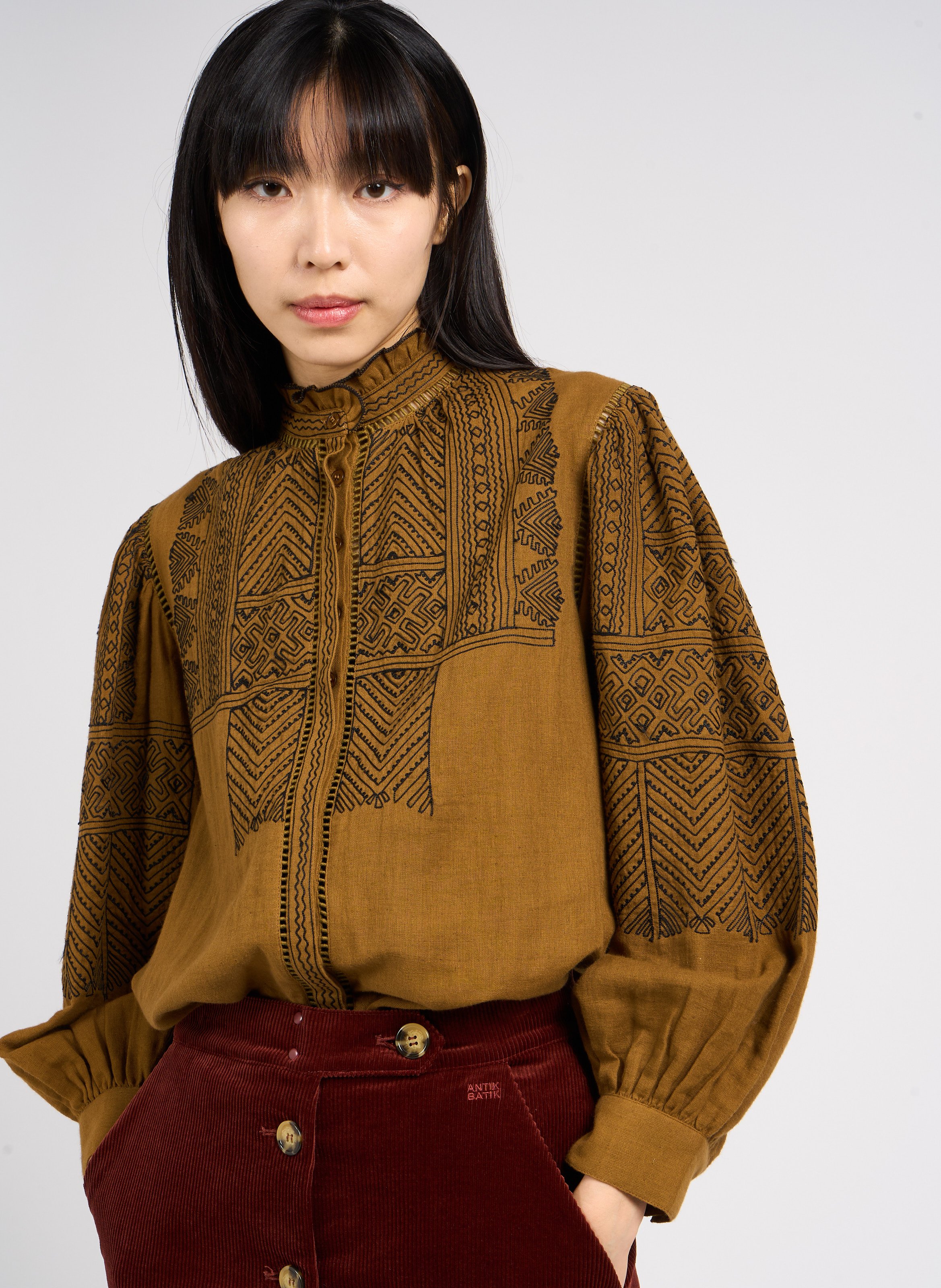 Veste Antik Batik En Velours Gris/noir - Taille S (38/40) - Broderie Sur Col - Occasion Très Bon état
