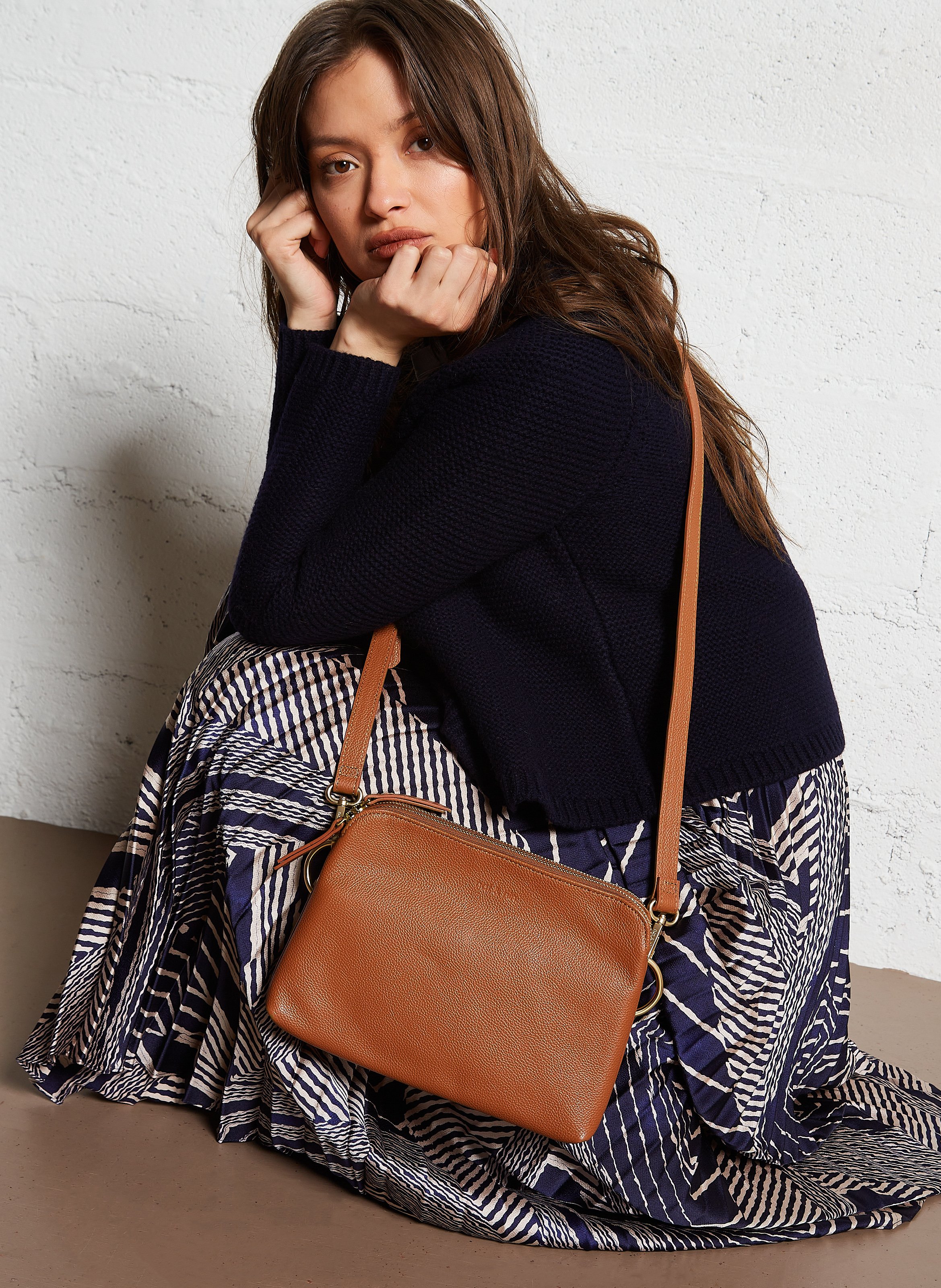 Sac bandoulière en cuir grainé  NAT & NIN Marron