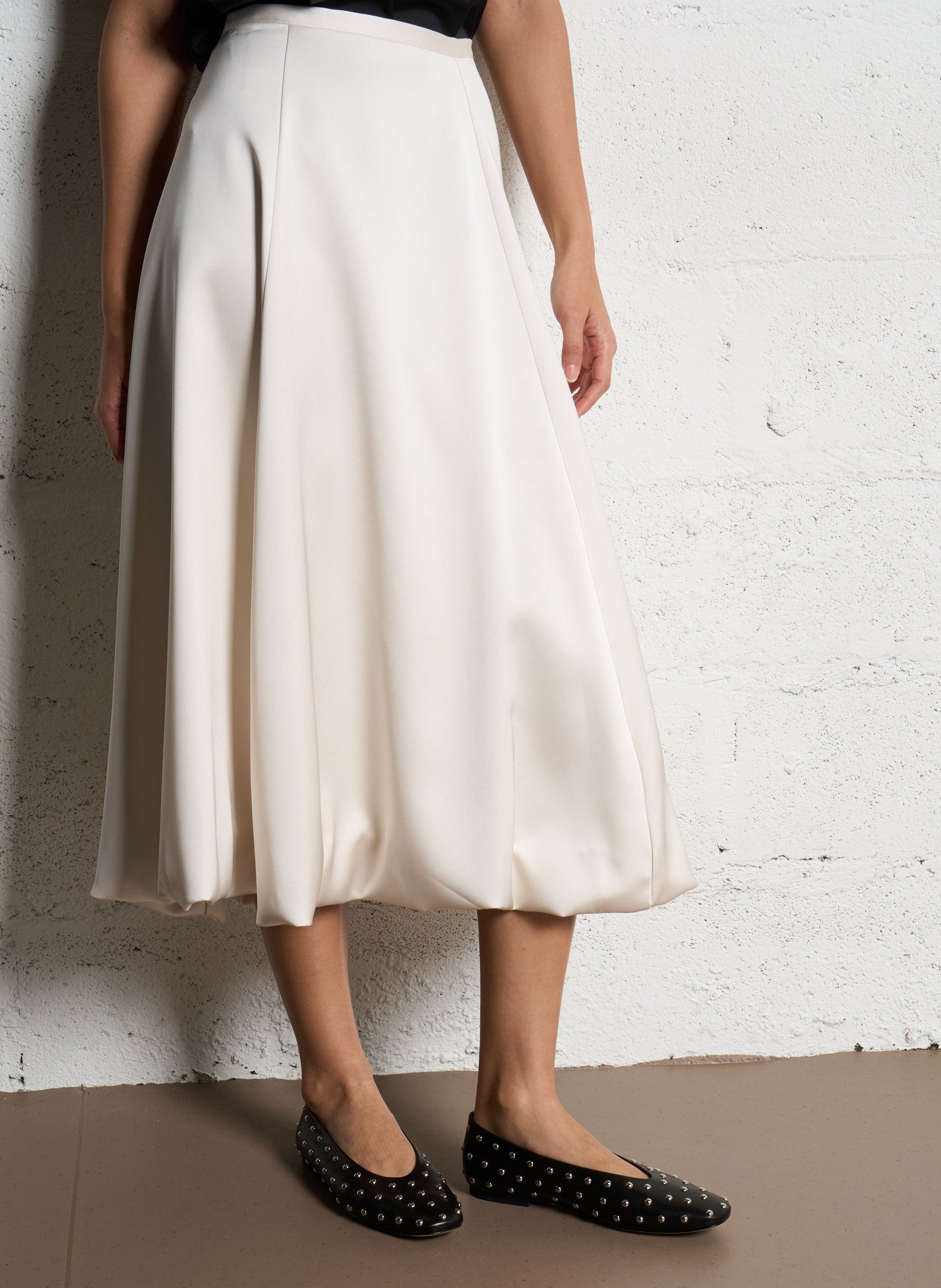 Satin Flared Midi Skirt IMPERIAL White