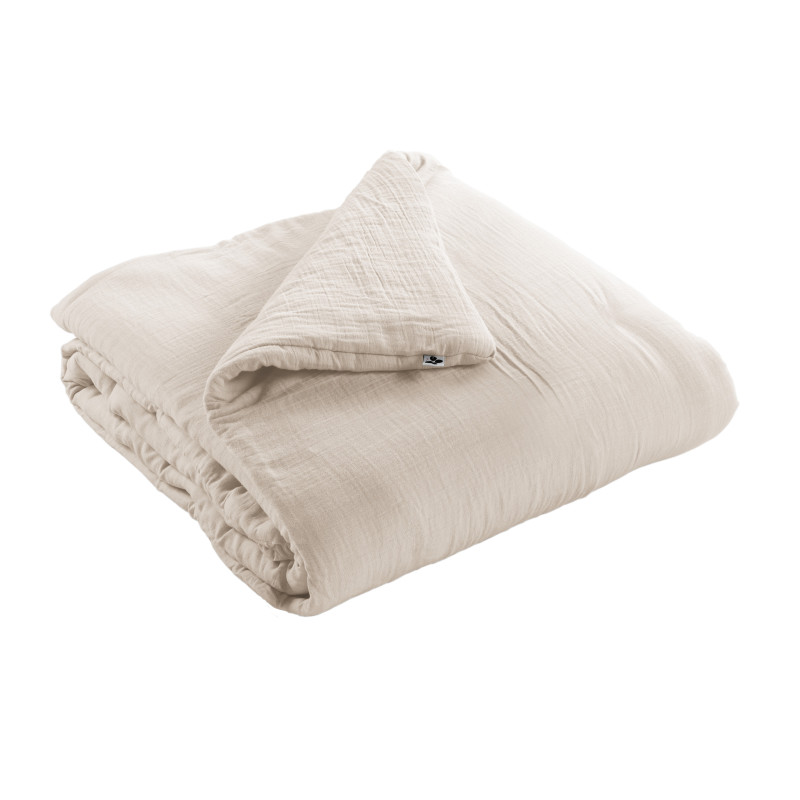 Edredon ou bout de lit en gaze de coton L'EFFET PAPILLON Beige