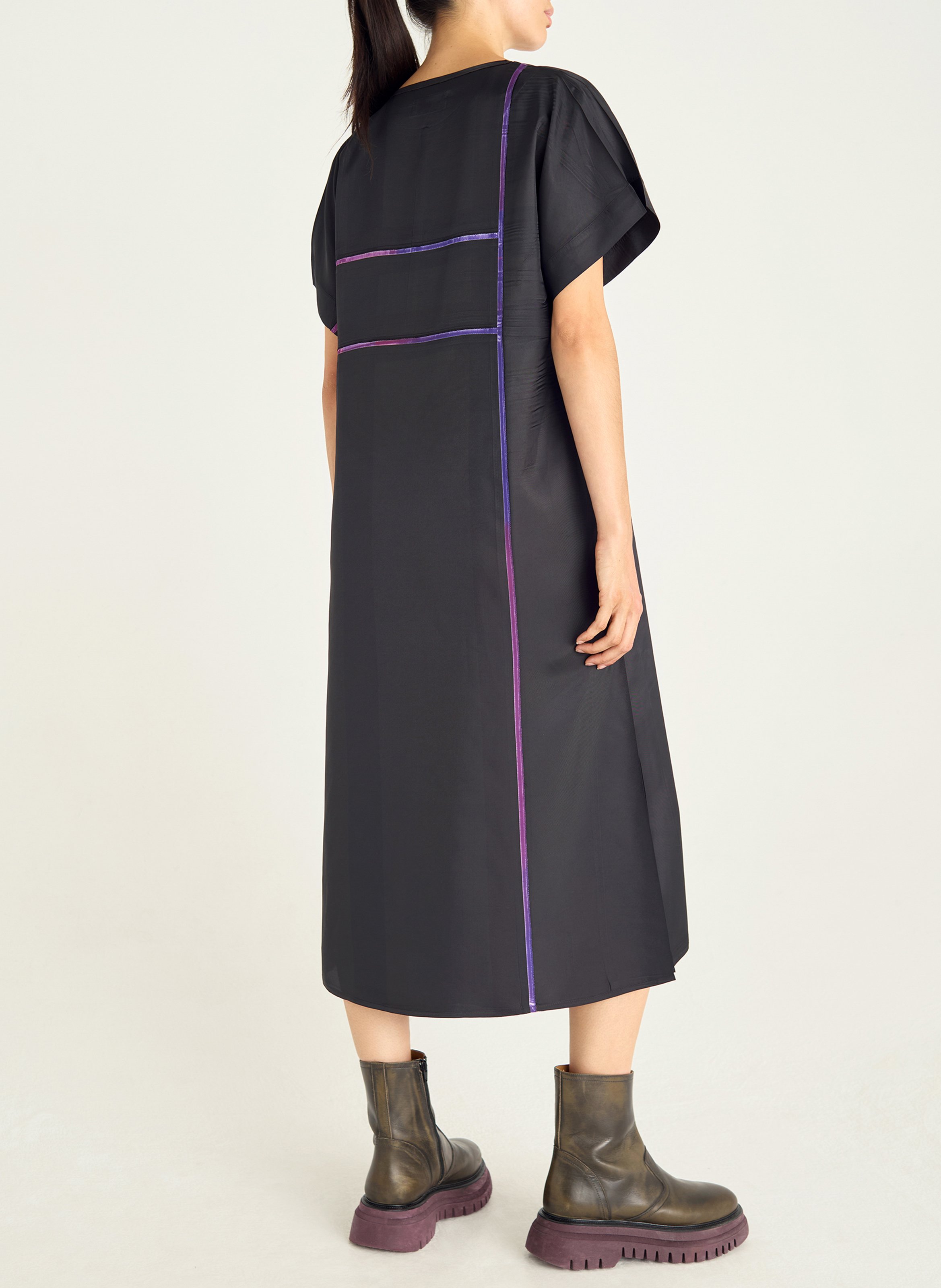 Robe midi droite à motifs carreaux COTELAC Noir