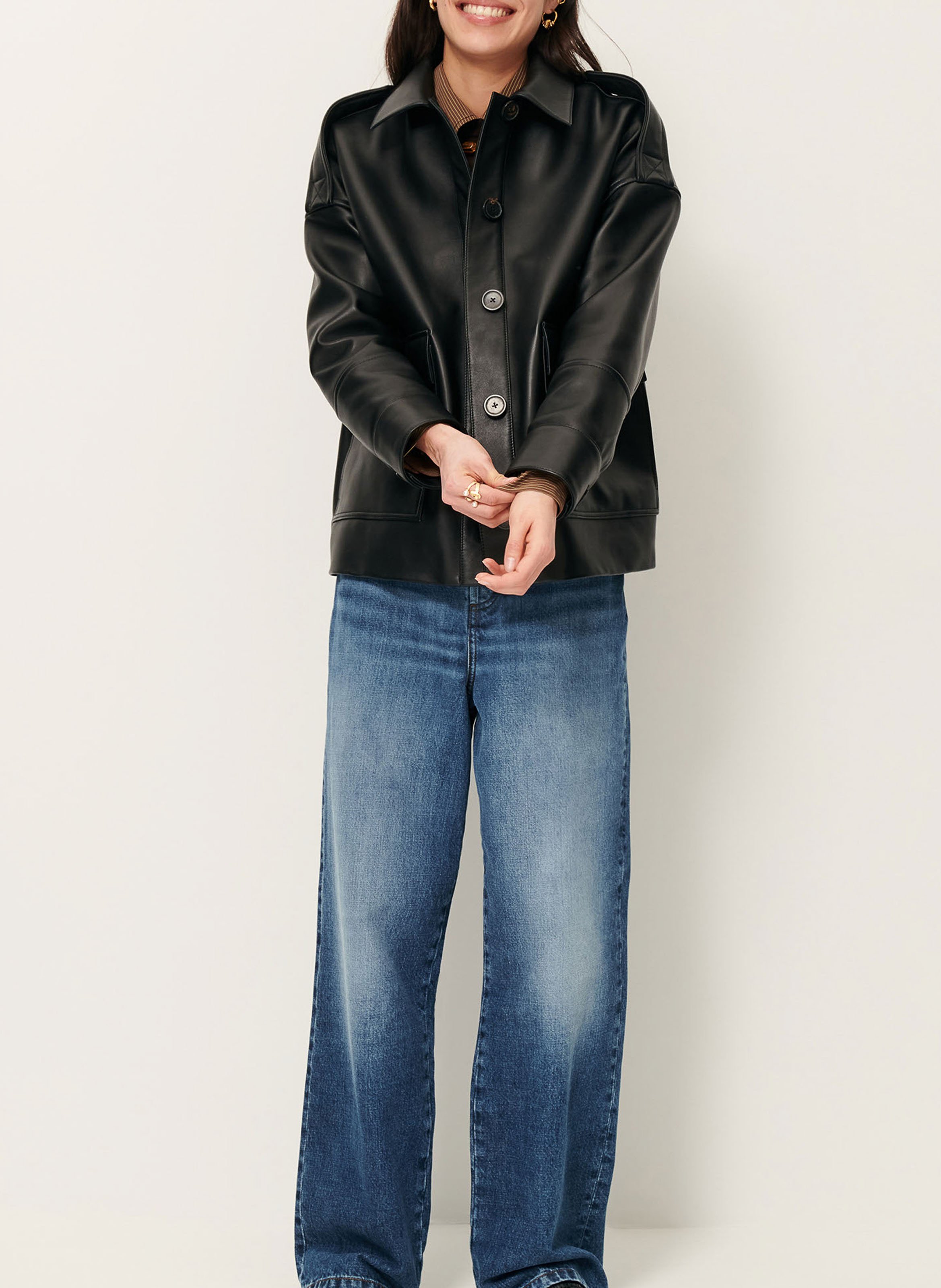 Veste ample boutonnée en cuir  SESSUN Noir