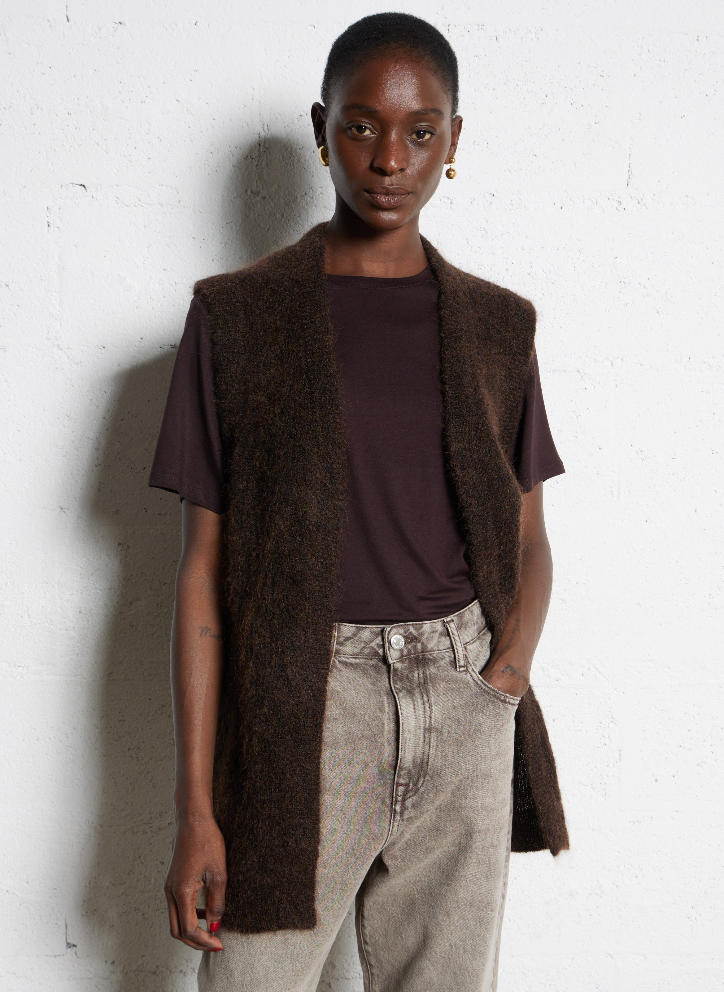 Sleeveless wool-blend cardigan DES PETITS HAUTS Brown