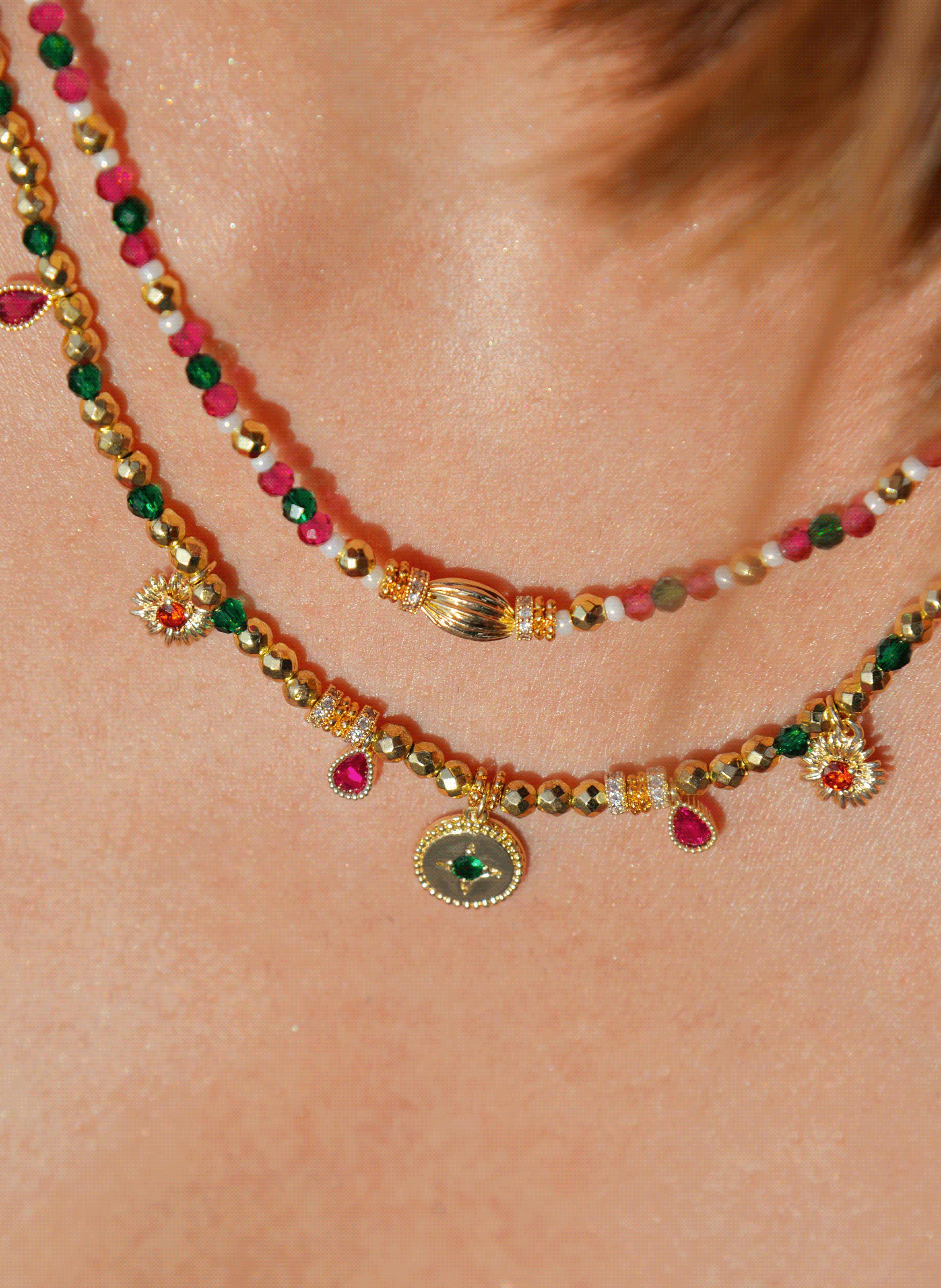 Multilayer pearl and charm necklace HIPANEMA Green