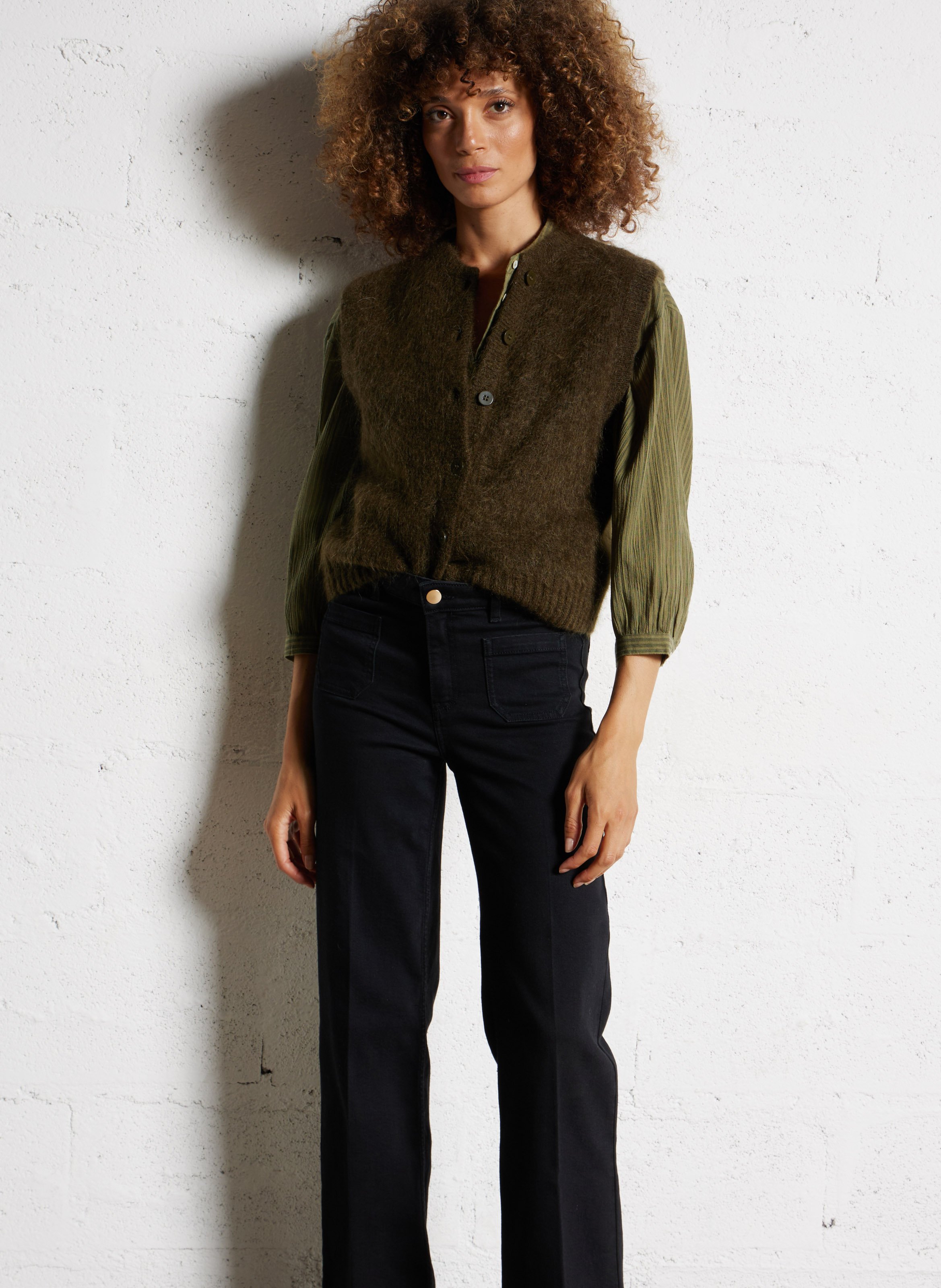 Gilet droit en mohair mélangé MAISON 123 Kaki