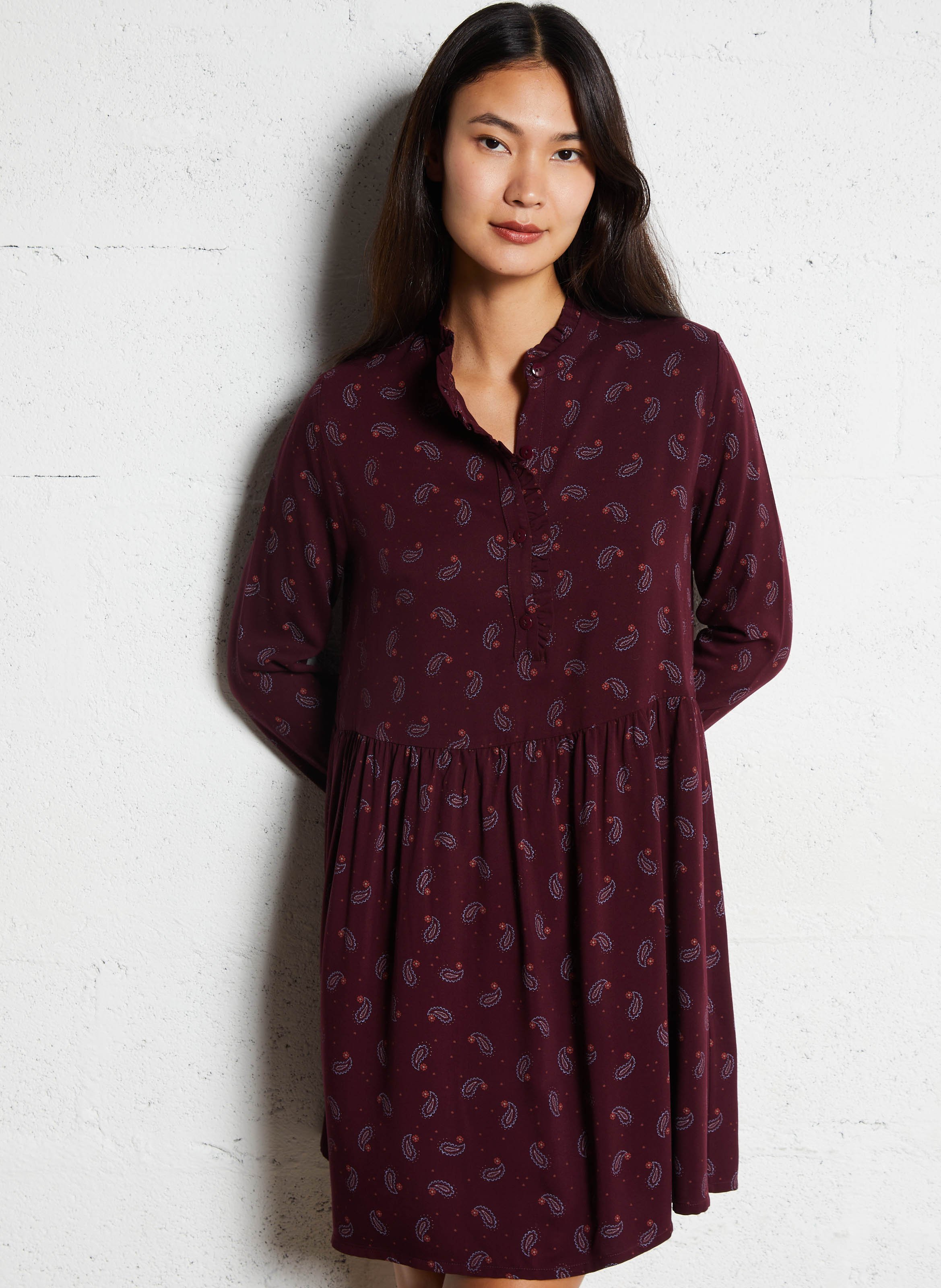 Short printed dress with Victorian collar DES PETITS HAUTS Purple