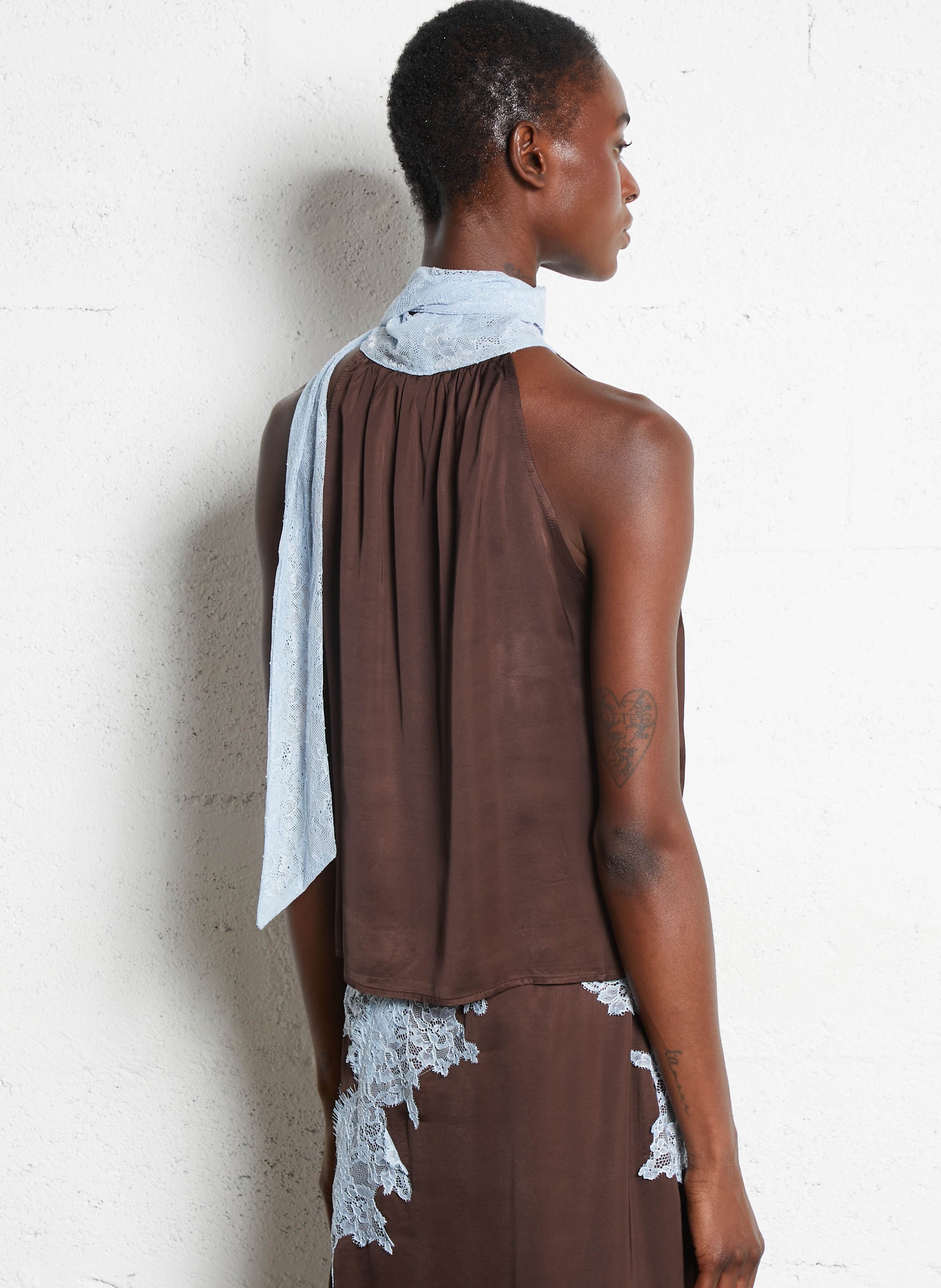 Buttoned printed V-neck top NEVER FULLY DRESSED Brown