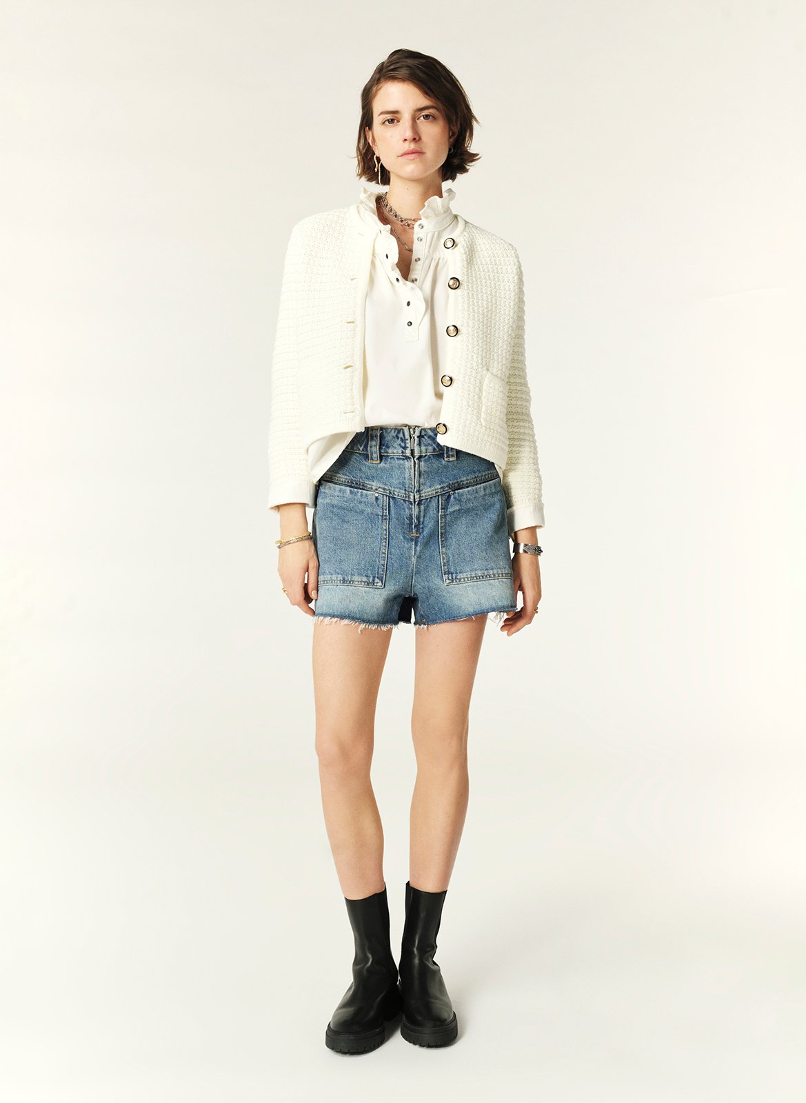 Gilet droit col rond en coton mélangé BA&SH Beige