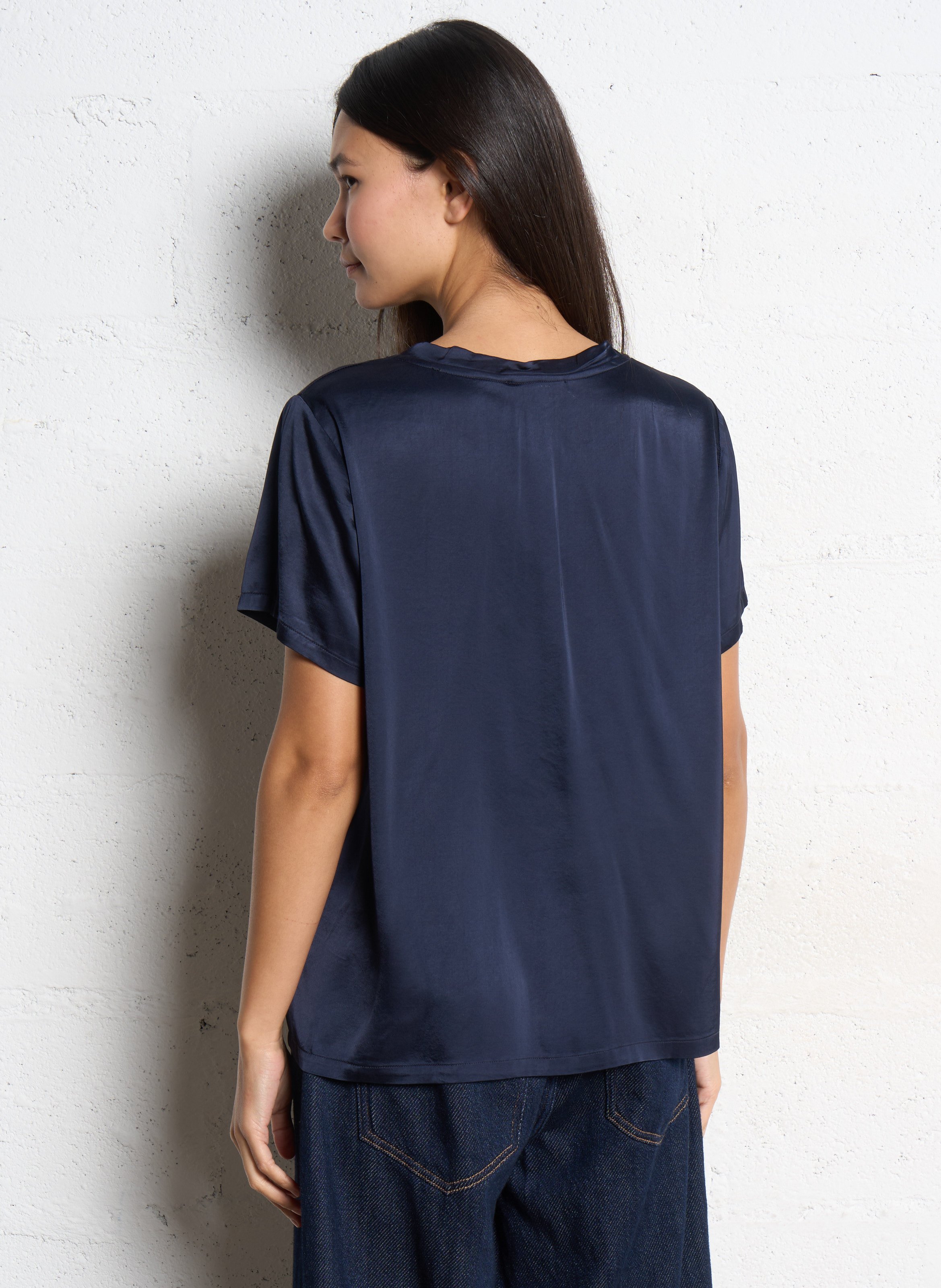 Satin V-neck oversized T-shirt SUD EXPRESS Blue