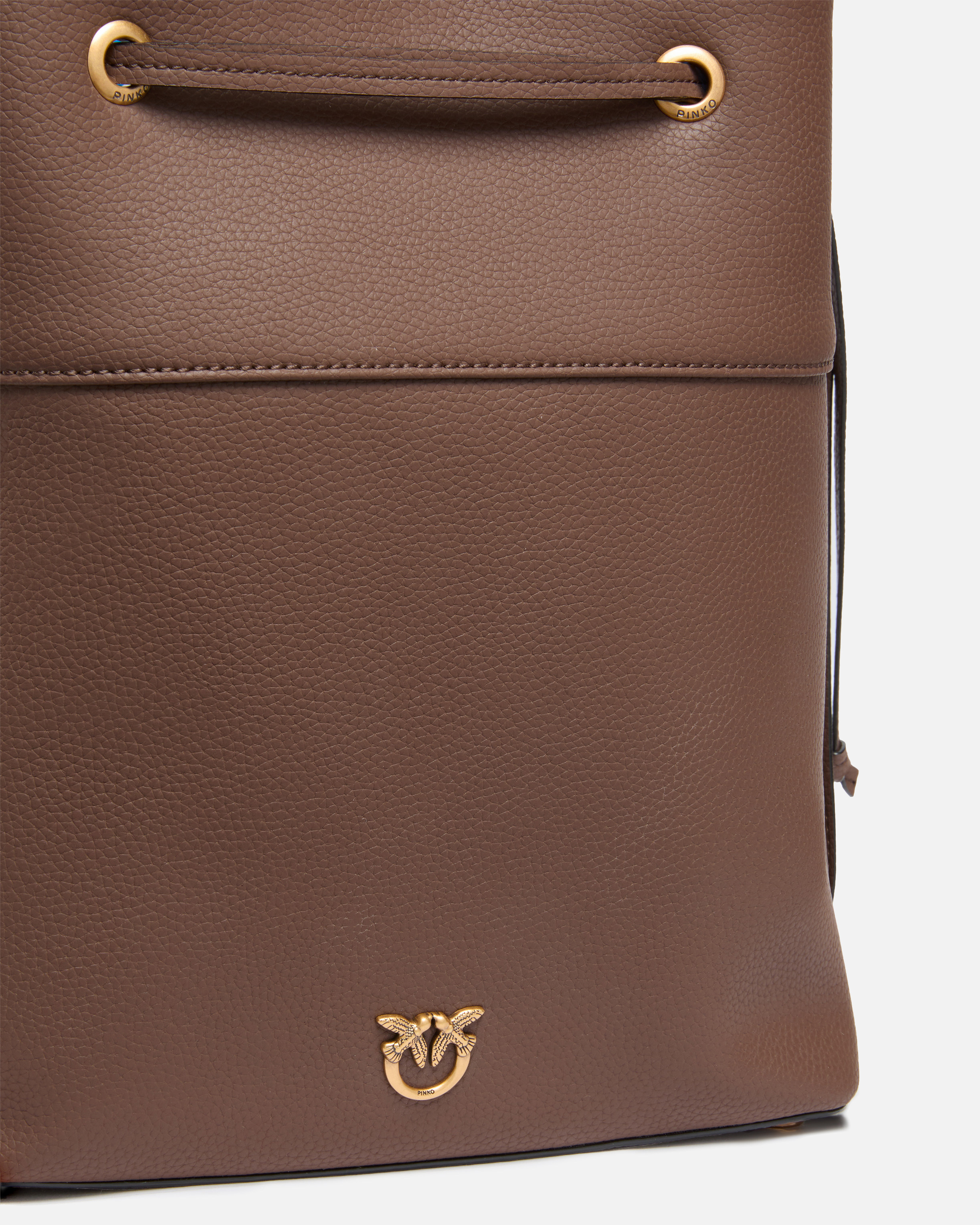Medium bucket shoulder bag in full grain leather with love birds logo PINKO Brown