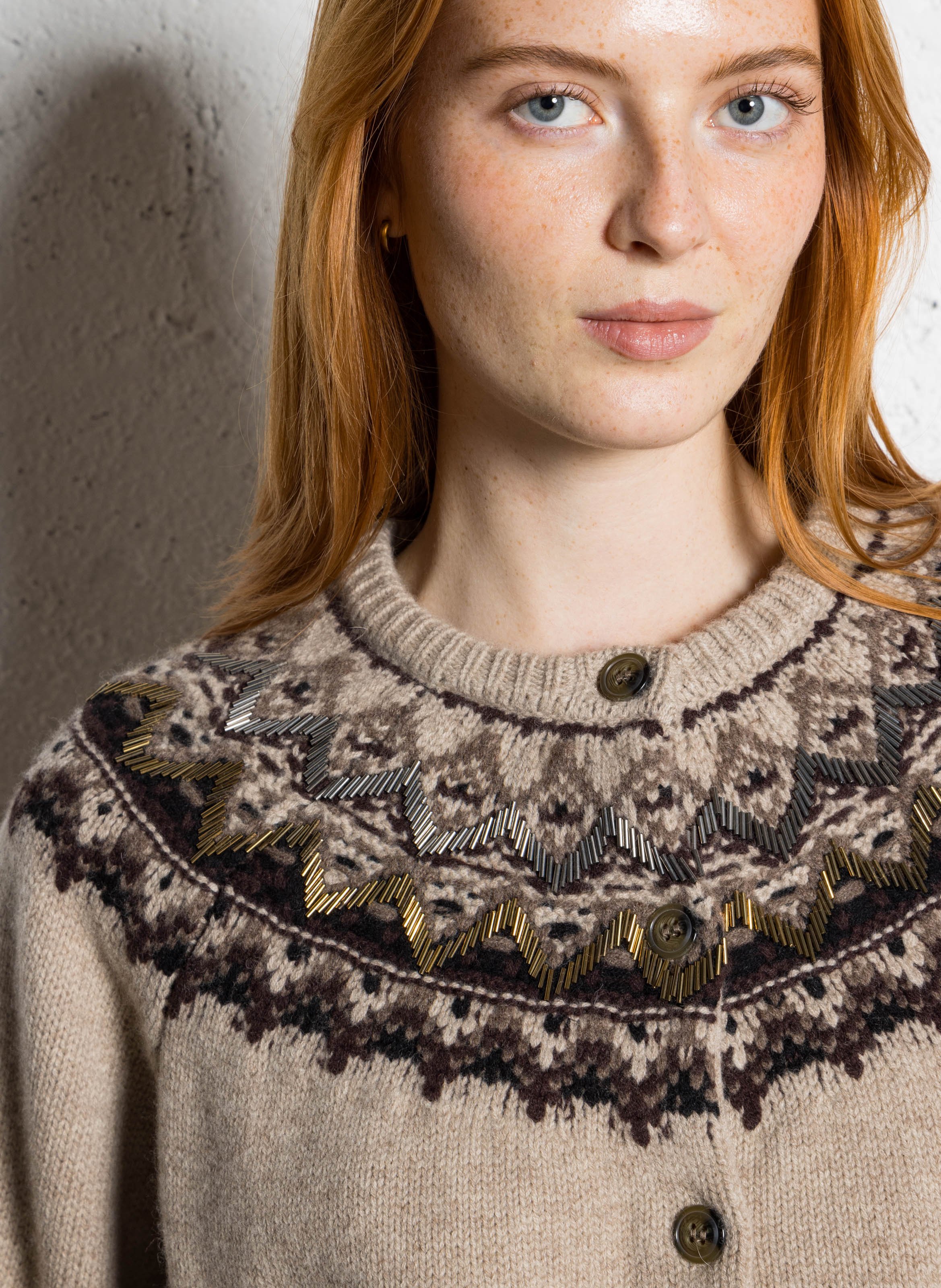 Oversize Rundhalsausschnitt Wollweste BERENICE Beige