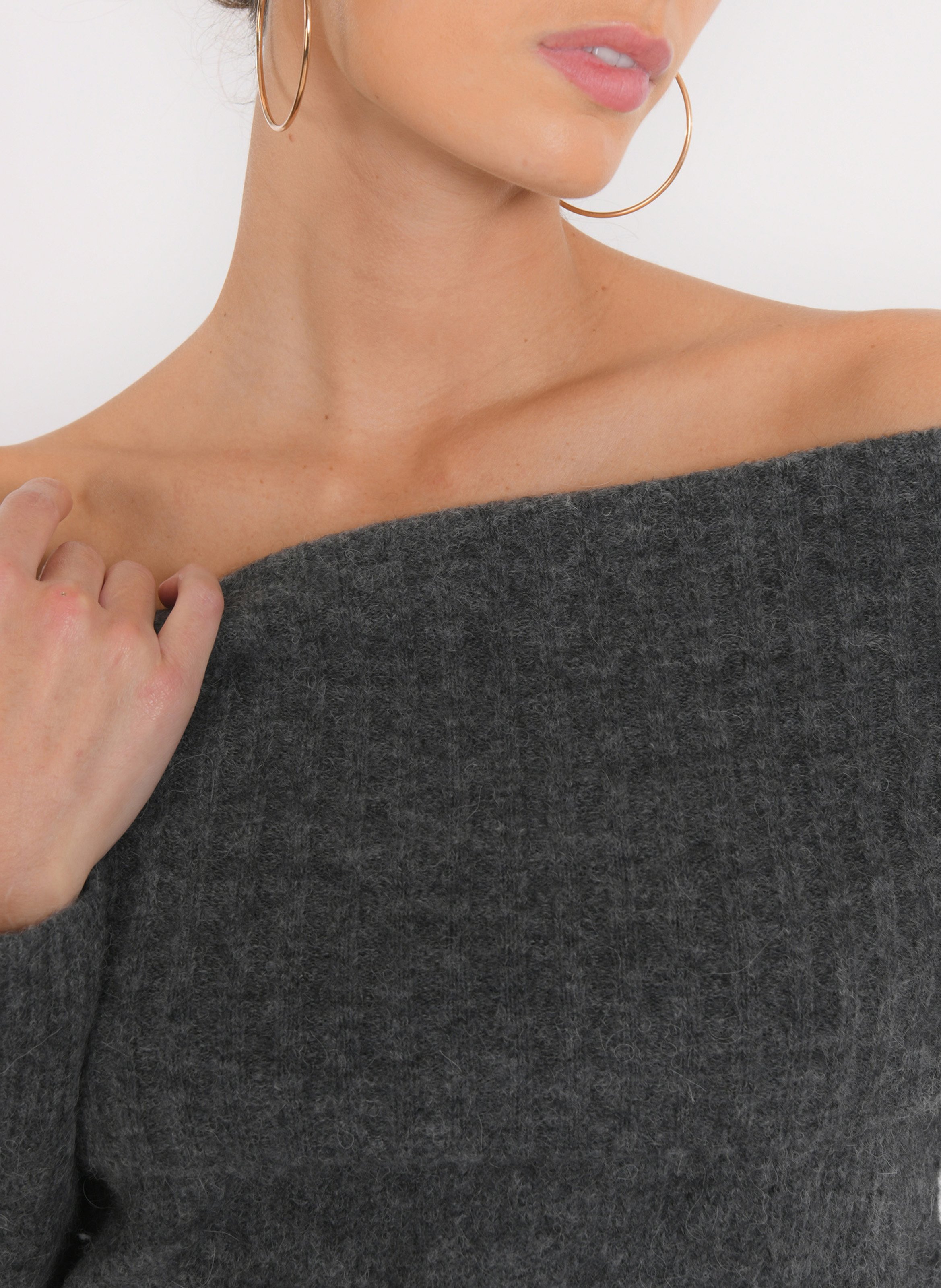 Pull col bénitier en laine mélangée KOOKAI Gris