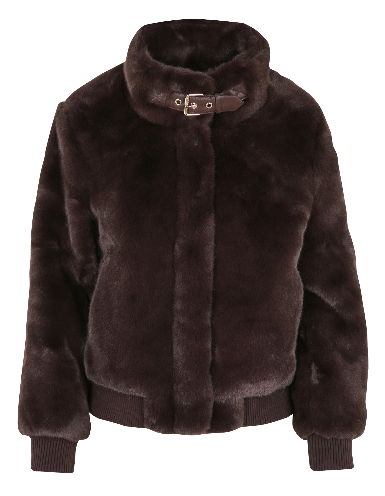 High-neck faux fur jacket ZAPA Brown