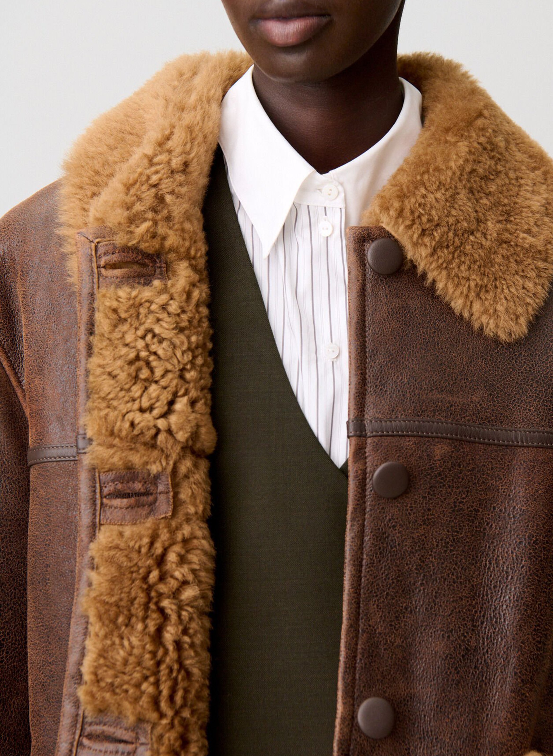 Veste en cuir droite CLAUDIE PIERLOT Marron