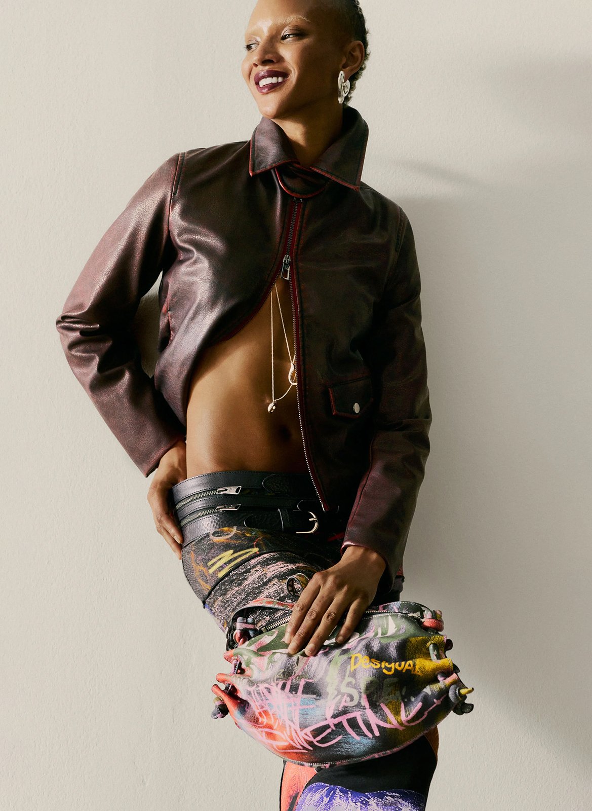 Jupe midi imprimée DESIGUAL Noir