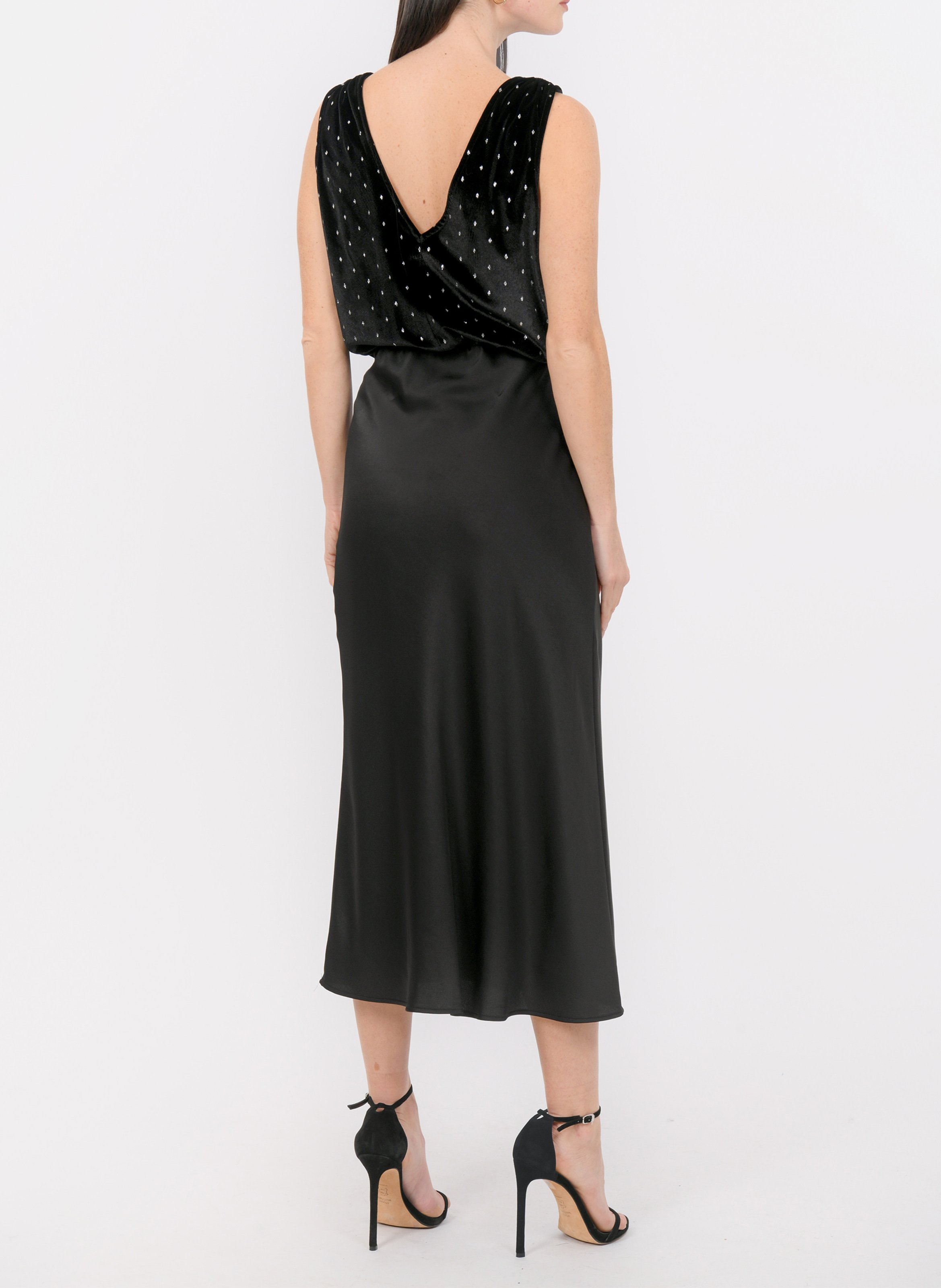 Midi-jurk met V-hals en dubbel materiaal KOOKAI Zwart